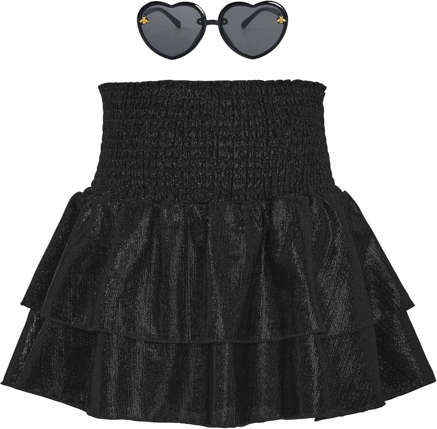 American Trends Girls Sequin Sparkly Skirts Girls Metallic Skirt 2-Layer Ruffle...