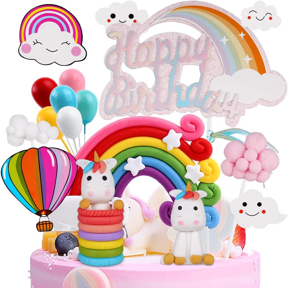 OSDUE Happy Birthday Cake Toppers, Special Rainbow Balloon Cloud Theme Party Dec...