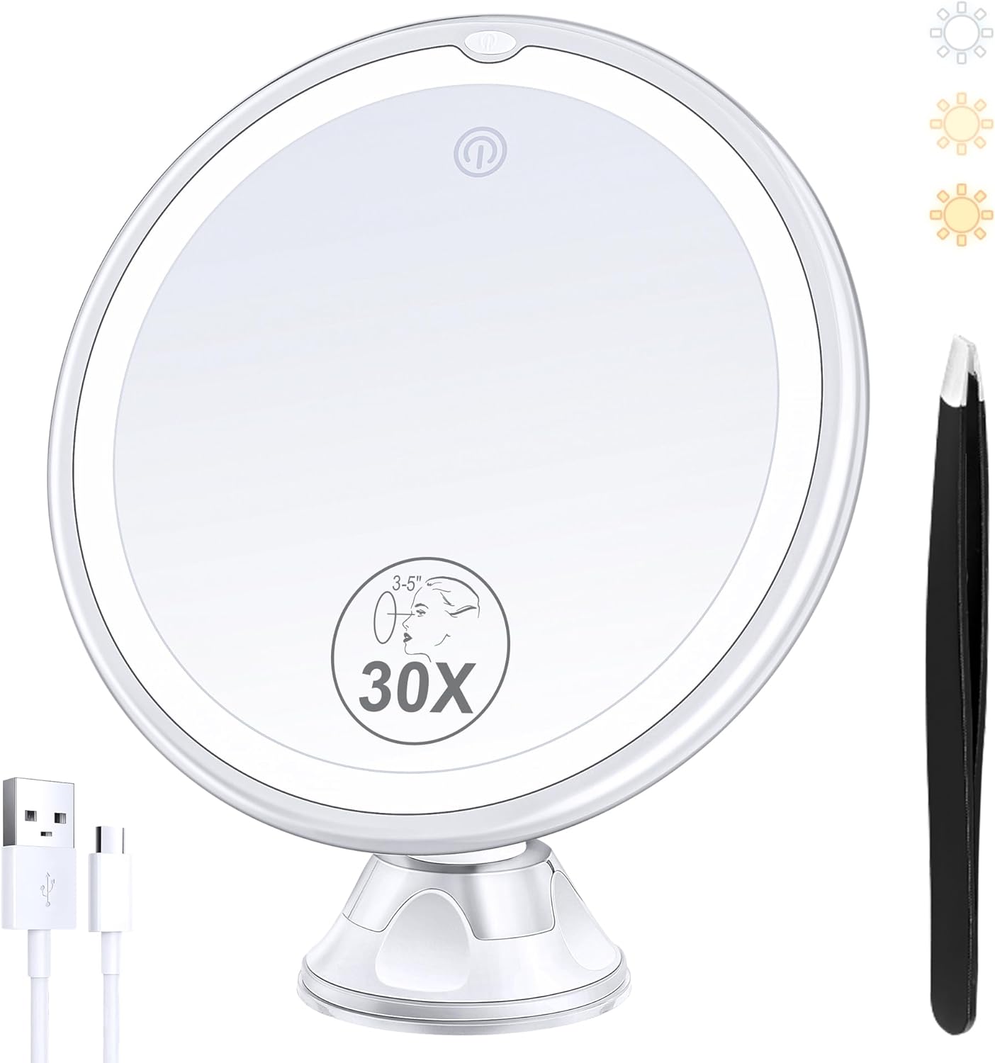 MIYADIVA Rechargeable Magnifying Mirror with Light，30X Magnifying Mirror Suctio...