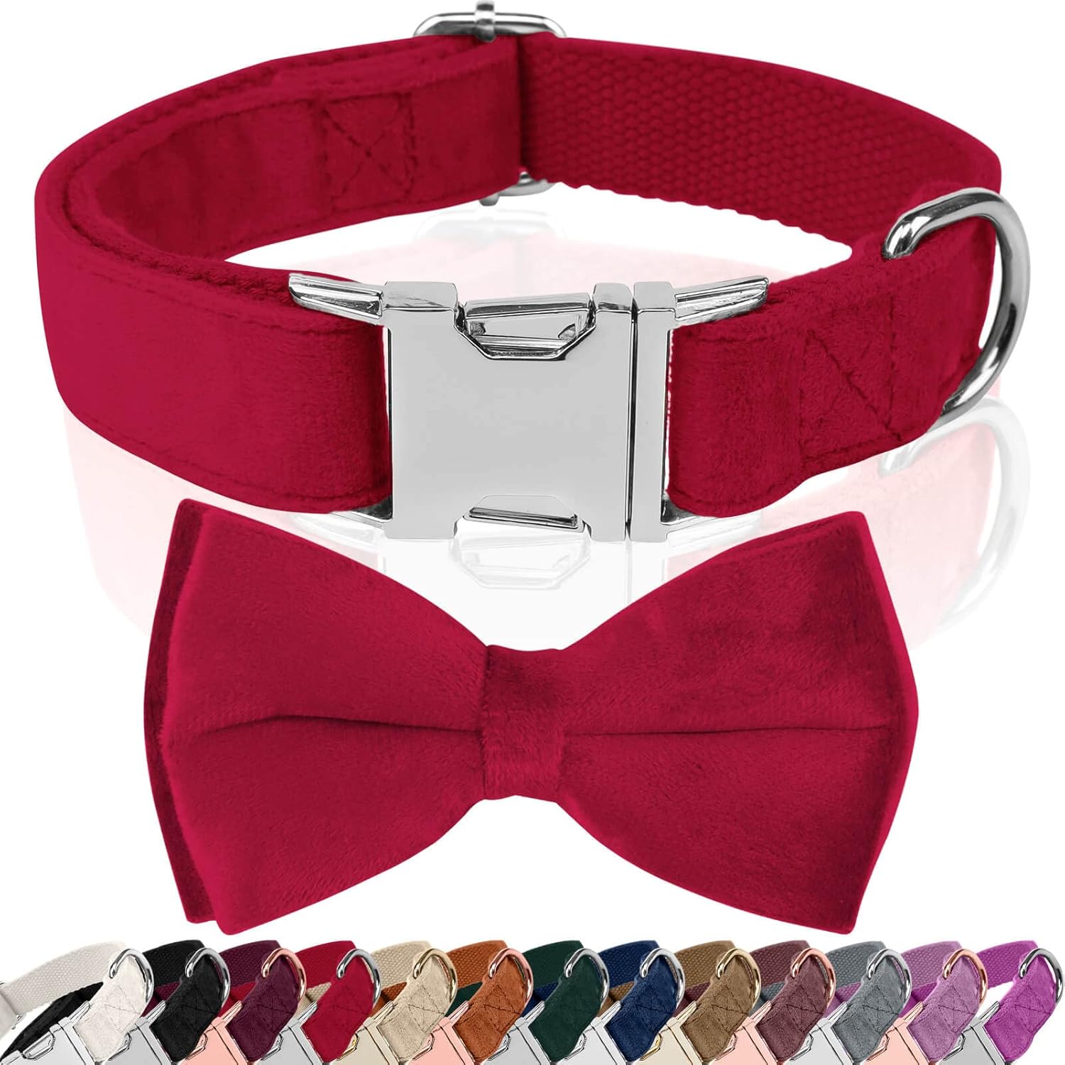 Asvin Dog Collar Velvet, Special Dog Bow Tie With Bow Soft and Comfortable, Adju...
