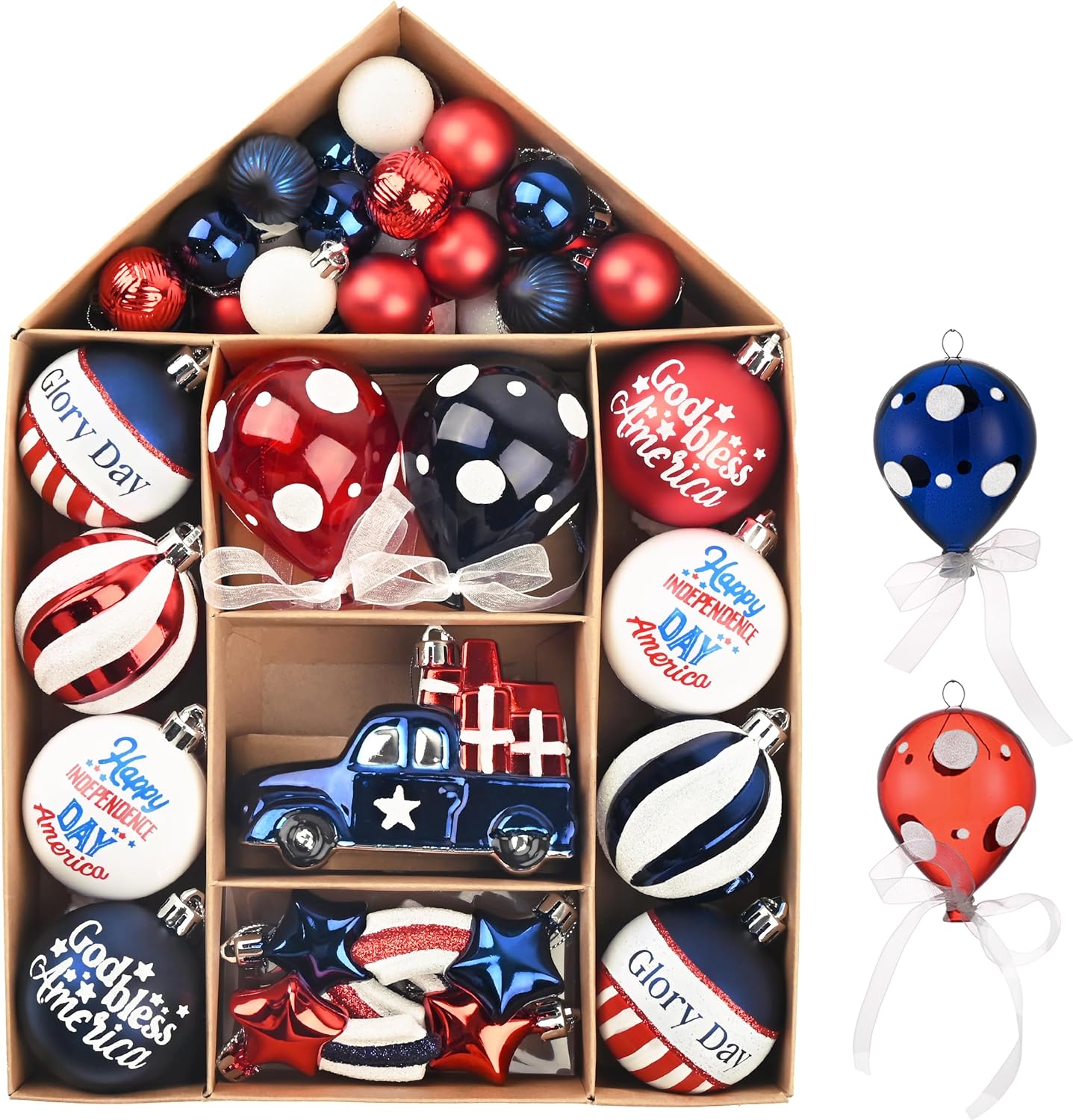 Valery Madelyn Patriotic Christmas Ball Ornaments Set, 40ct Red White and Blue S...