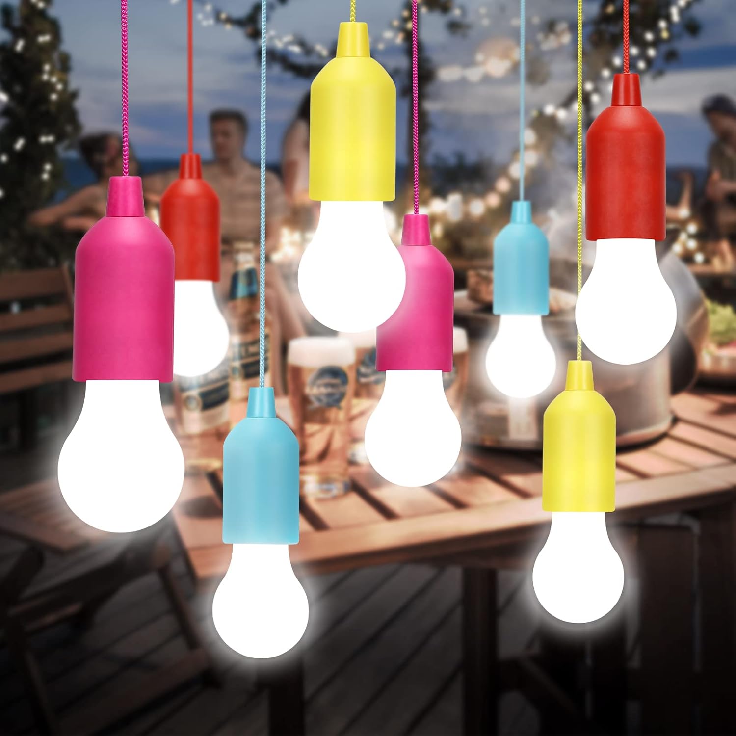 Lampop 8 Pack LED Pull Cord Light Bulb Battery Operated Bulb Light Portable Hang...