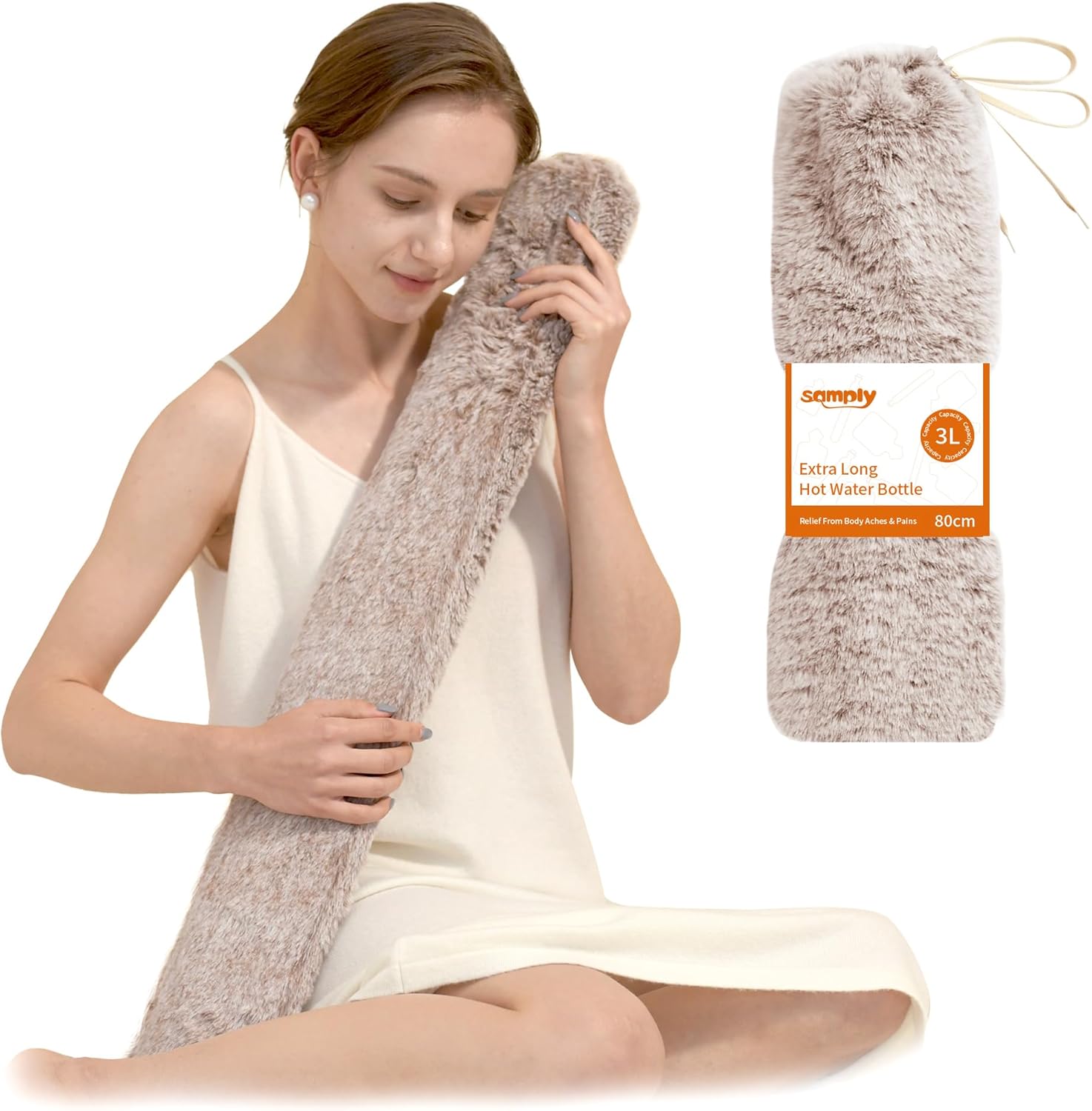 samply Long Hot Water Bottle - 3L Large Capacity, Hot Water Bag with Furry Cover...