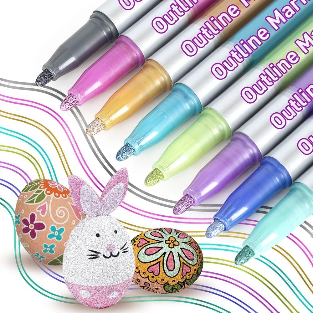 ANYUKE Glitter Pens for Kids, 8 Shimmering Colours Double Line Outline Pens for...