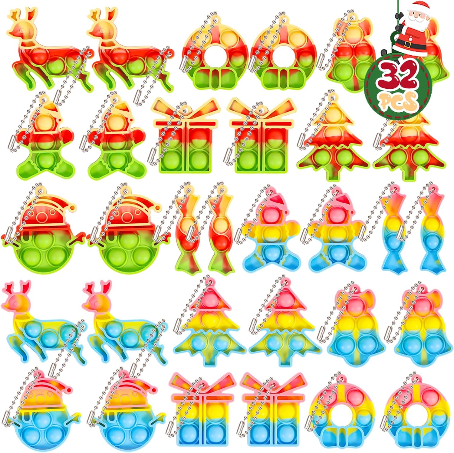 HOUT 32 PCS Pop Keyring Christmas Stocking Fillers for Kids - Party Bag Fillers...