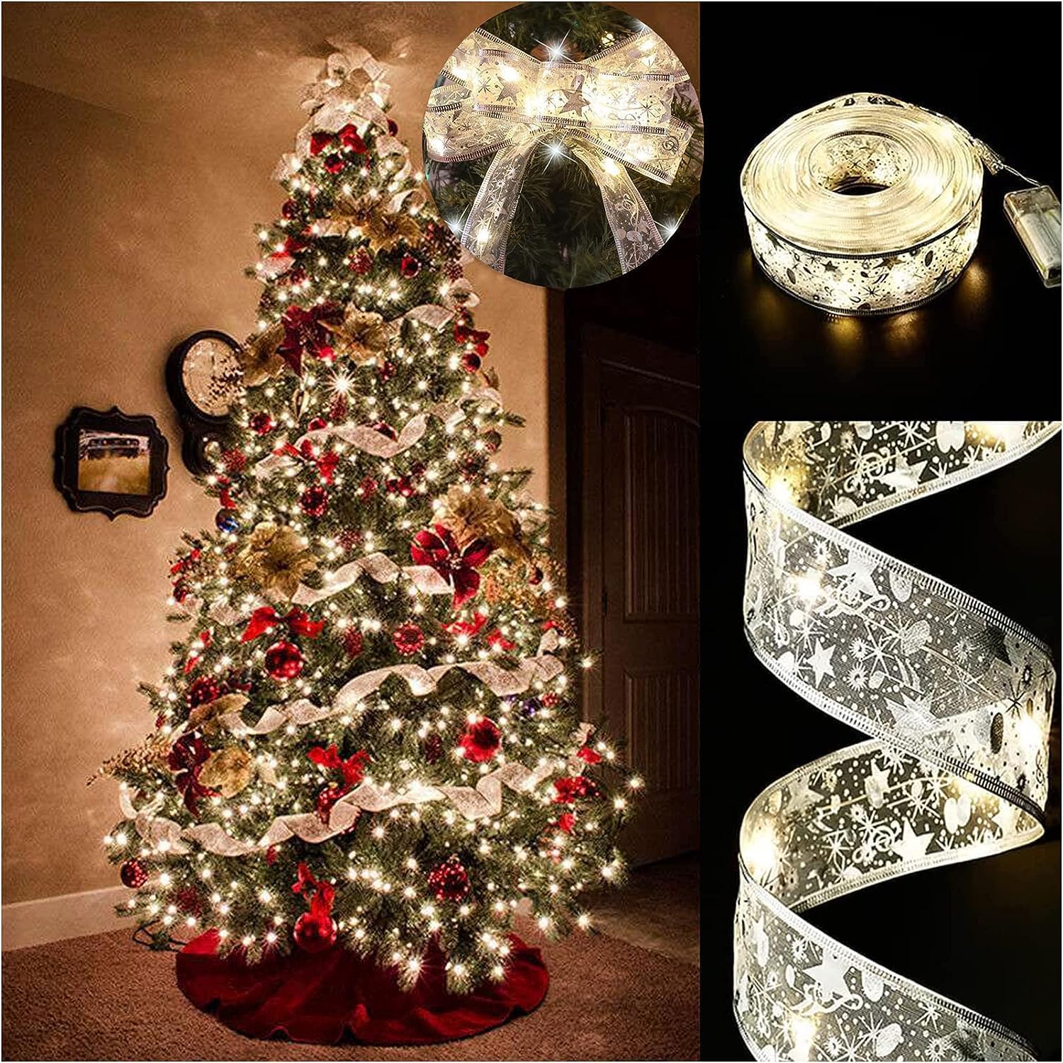 Christmas Tree Lights, 19ft/6m 60 LED Christmas Tree Ribbon Waterproof Fairy Lig...