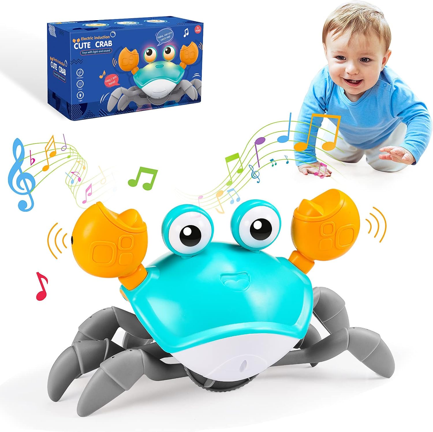 Grriopi Sensory Toys for Babies, Crawling Crab Toy Baby Toys 0-6 Months (Green)
