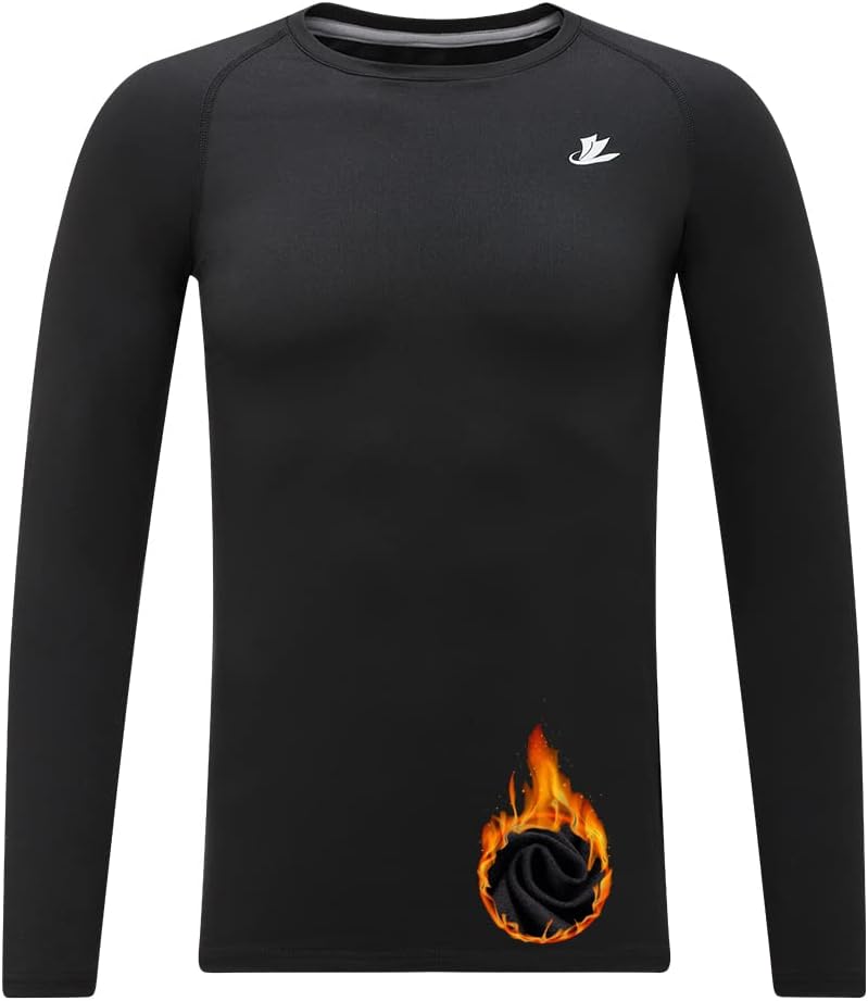 DEVOROPA Youth Boys Compression Thermal Shirt Long Sleeve Fleece Baselayer Socce...