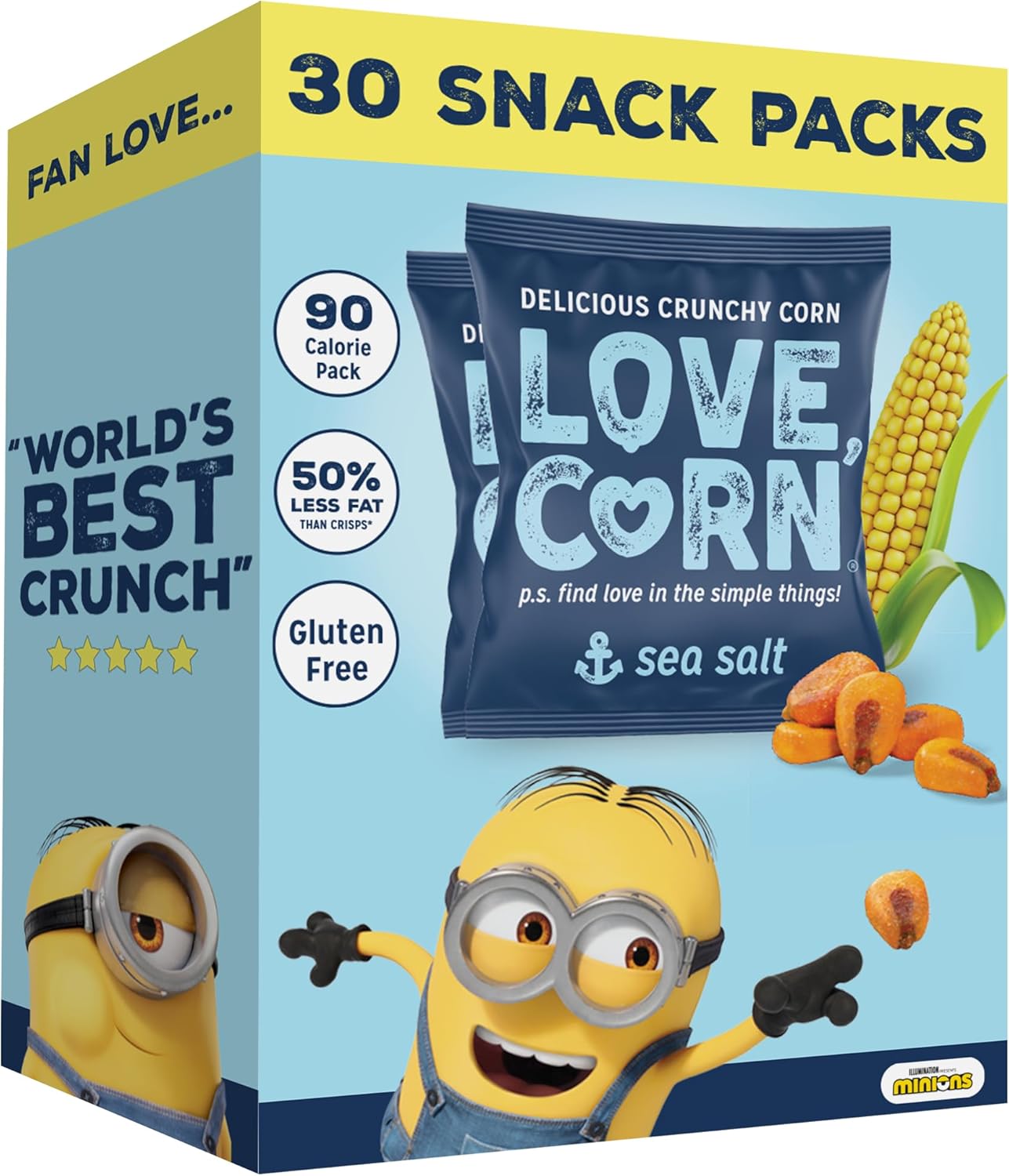 LOVE CORN Limited Edition Minions Crunchy Corn Lunchbox Snack (Sea Salt 20g x 30...