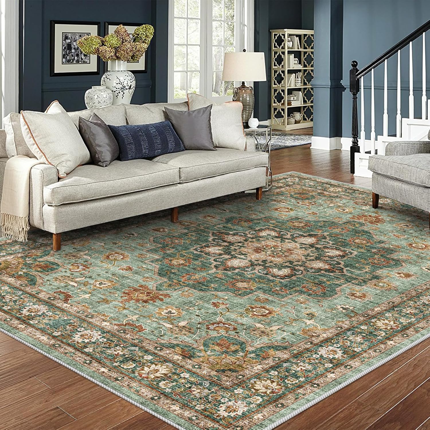 Washable Oriental Area Rug - 8x10 Rugs for Living Room Soft Carpet for Bedroom W...