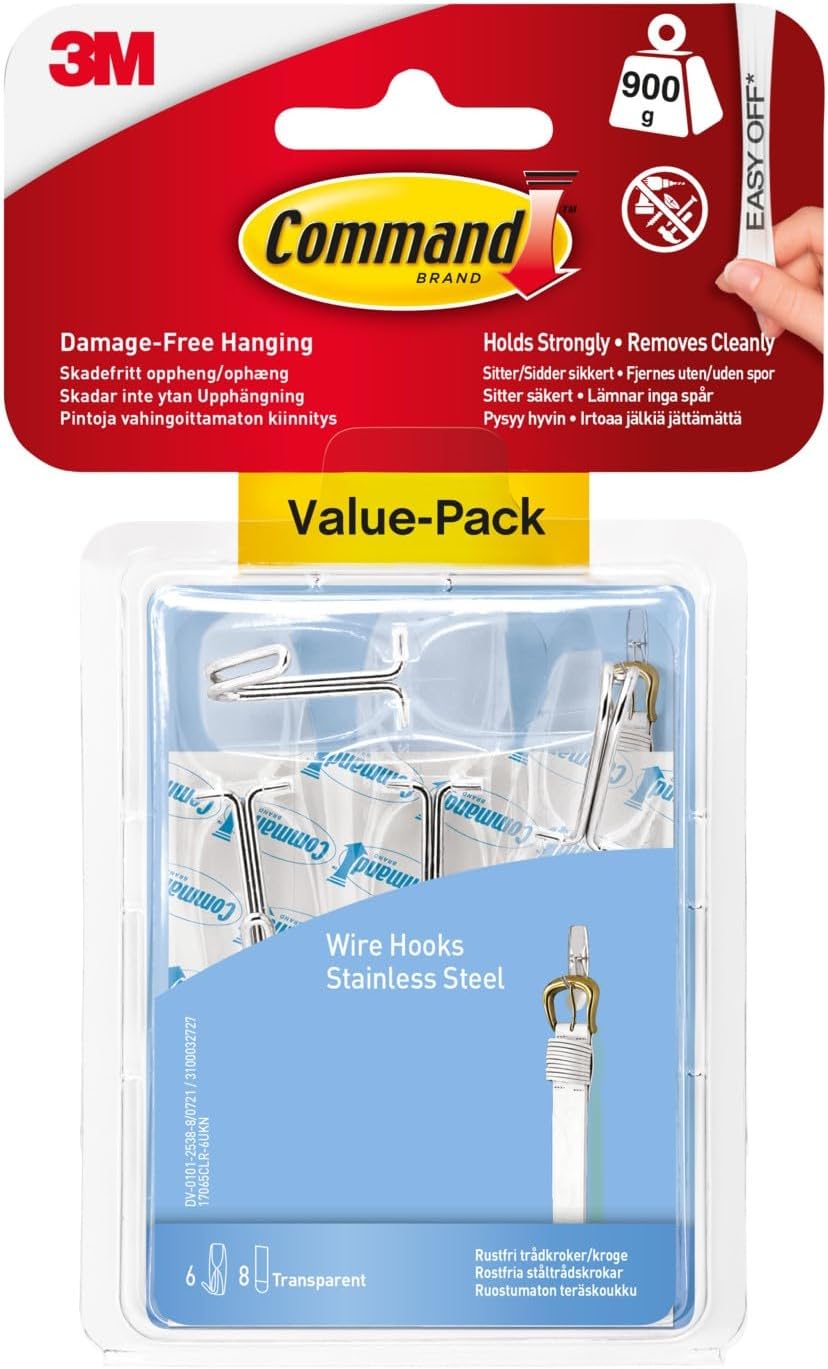 Command Medium Clear Wire Toggle Hooks, 6 Hooks and 8 Command Strips, Damage Fre...