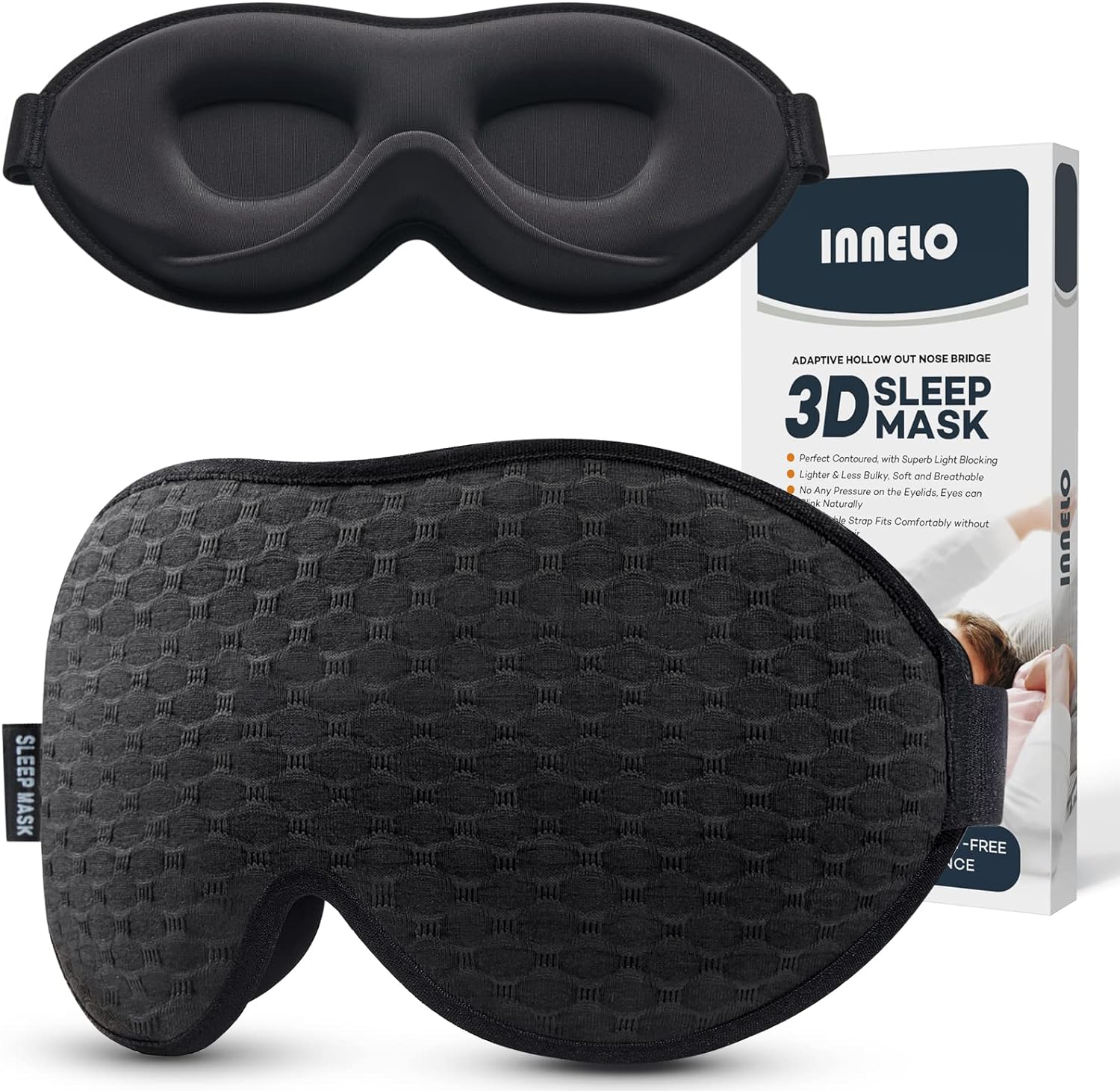 INNELO Contoured Sleep Mask for Side Sleepers - 100% Light Blocking, Soft and No...
