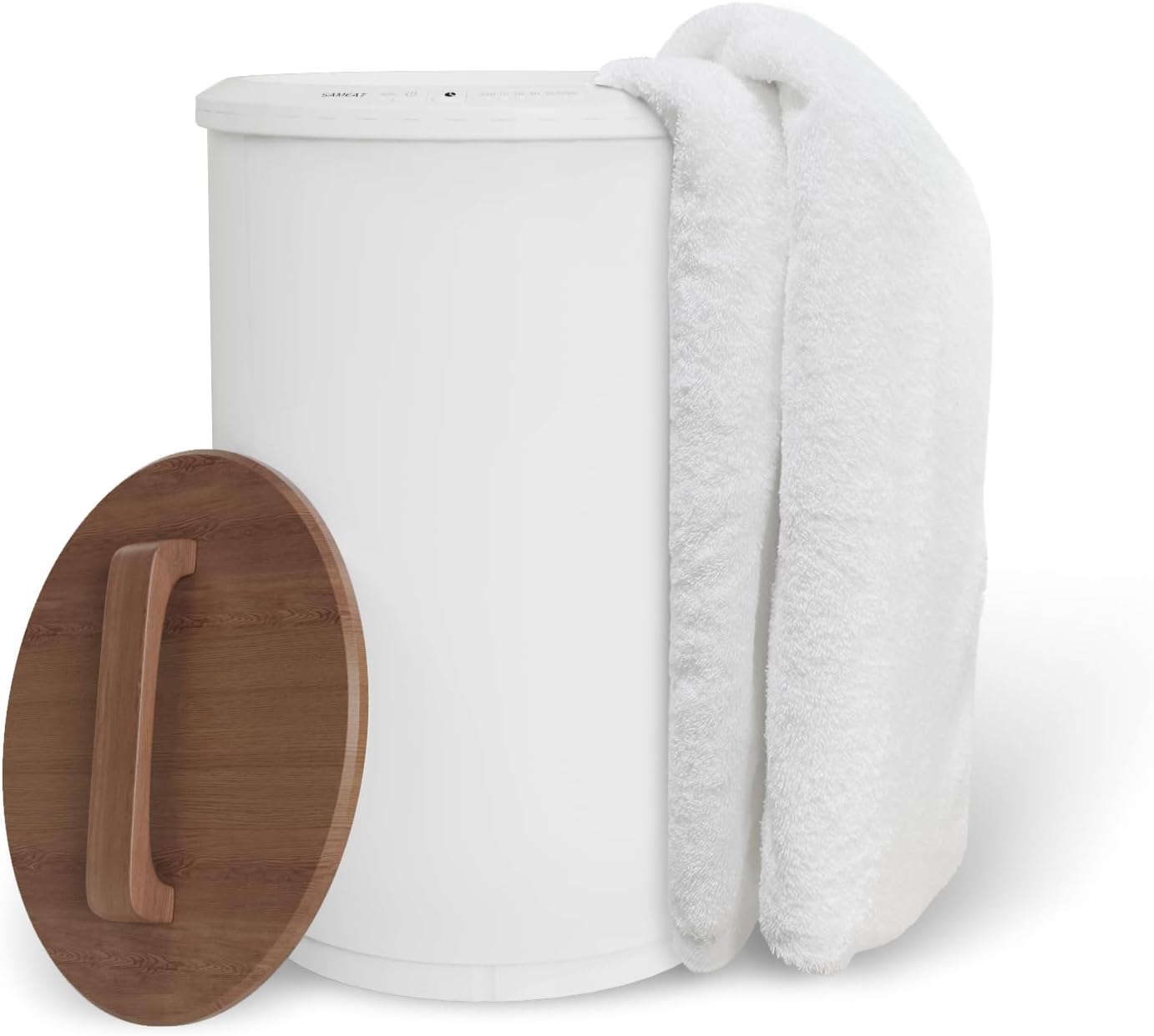 SAMEAT Large Towel Warmer for Bathroom - Heated Towel Warmers Bucket, Wooden Lid...