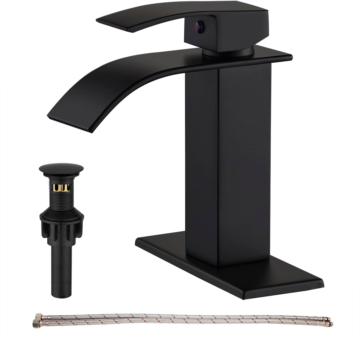 Black Bathroom Faucet Waterfall Single Handle Bathroom Sink Faucet with Metal Po...
