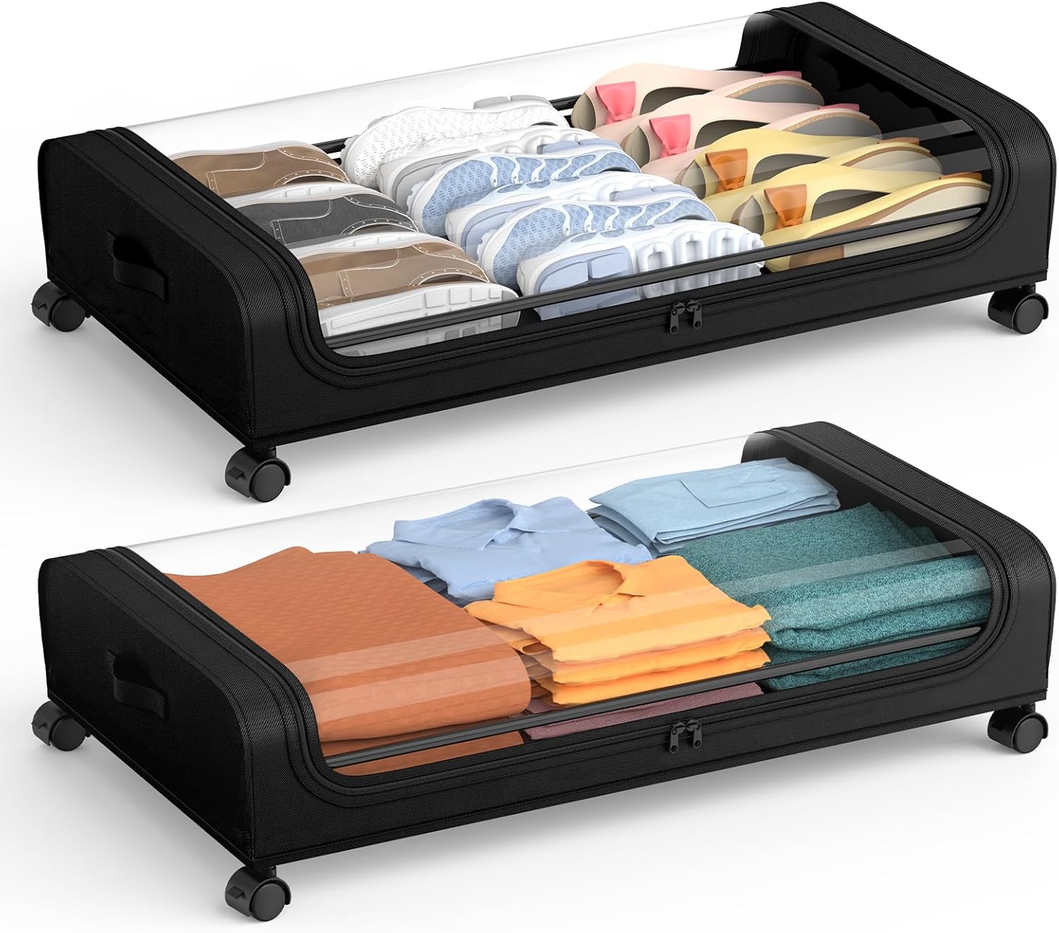 Under Bed Storage with Wheels and Lid, Under Bed Rolling Storage with XXL Large...