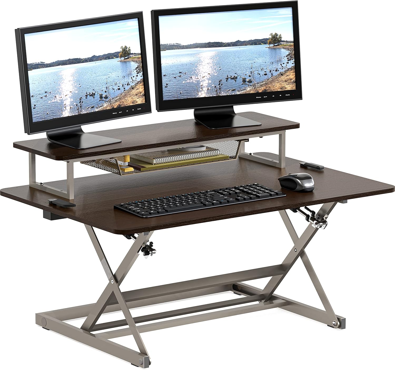 SHW 36-Inch Over Desk Height Adjustable Standing Desk with Monitor Riser, Espres...