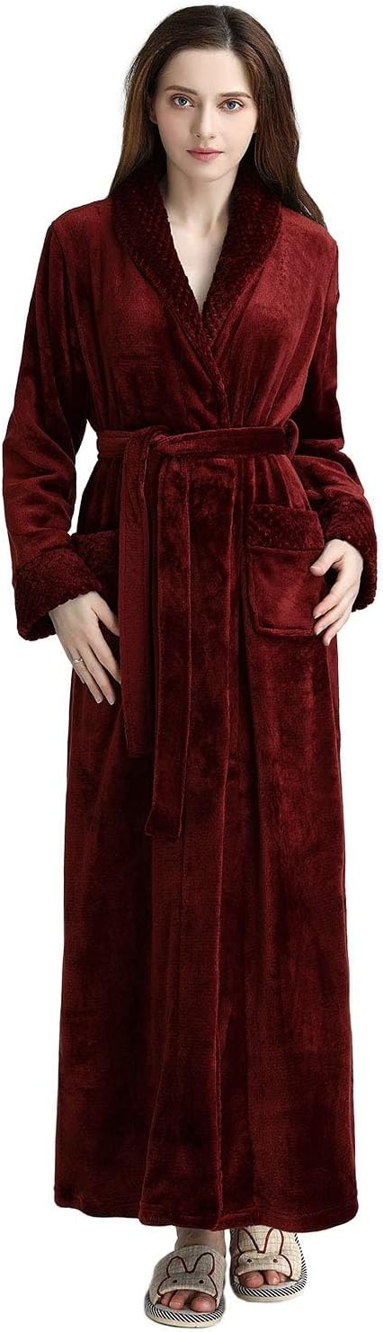 Artfasion Womens Long Fleece Robe, Special Warm Soft Bathrobe for Winter, Afford...