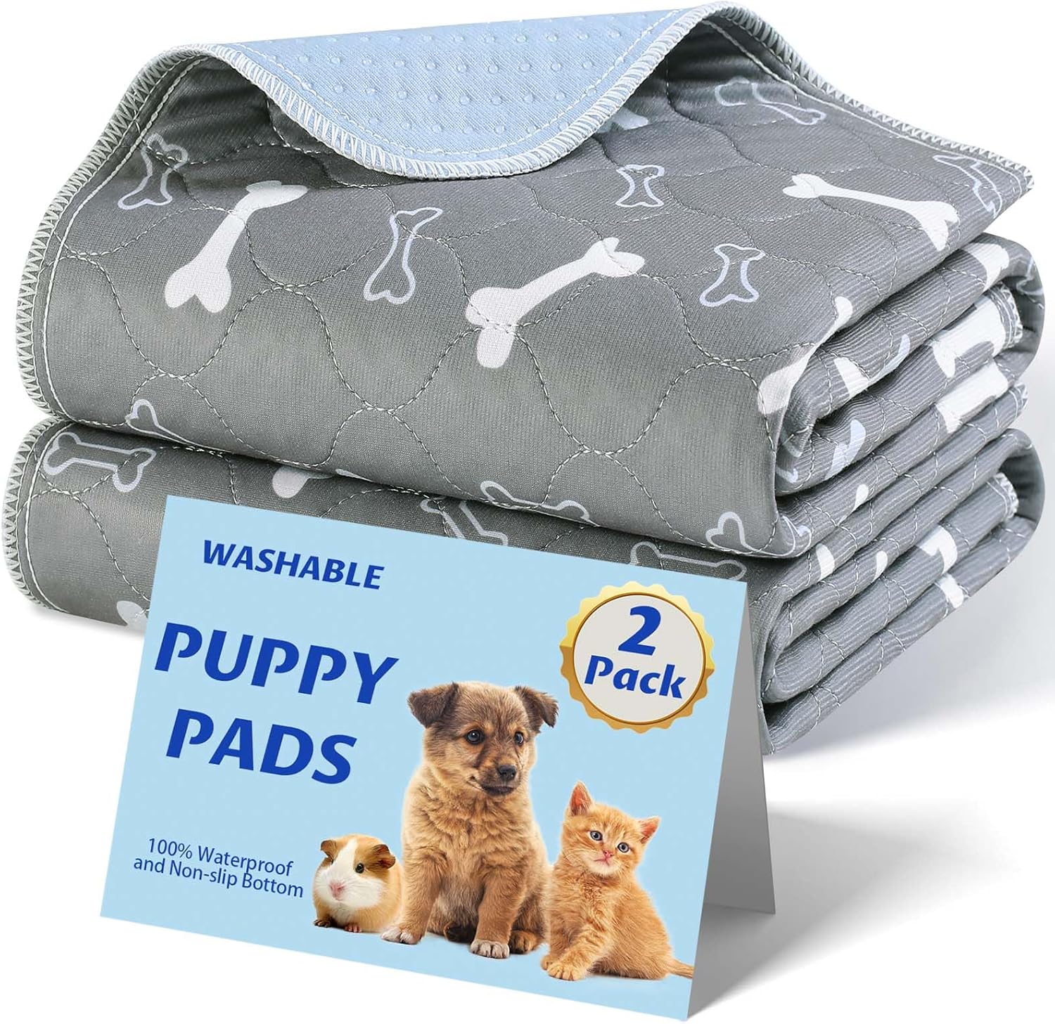 Washable Pee Pads for Dogs, 2Pack Reusable Puppy Pads, Fast Absorbent Dog Pee Pa...