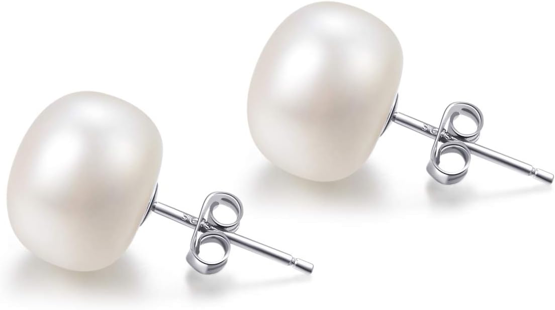 White Real Pearl Earrings 925 Sterling Silver 5mm Small 6mm 7mm 8mm10mm Button F...