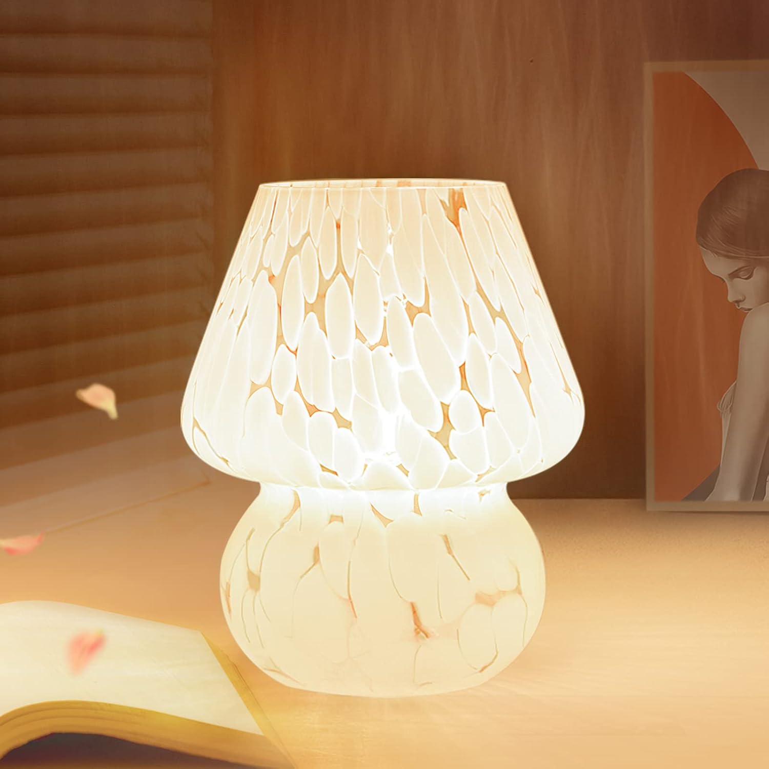 ONEWISH Mushroom Lamp Small Bedside Table Lamp-Nightstand Nightlight Dimmable St...
