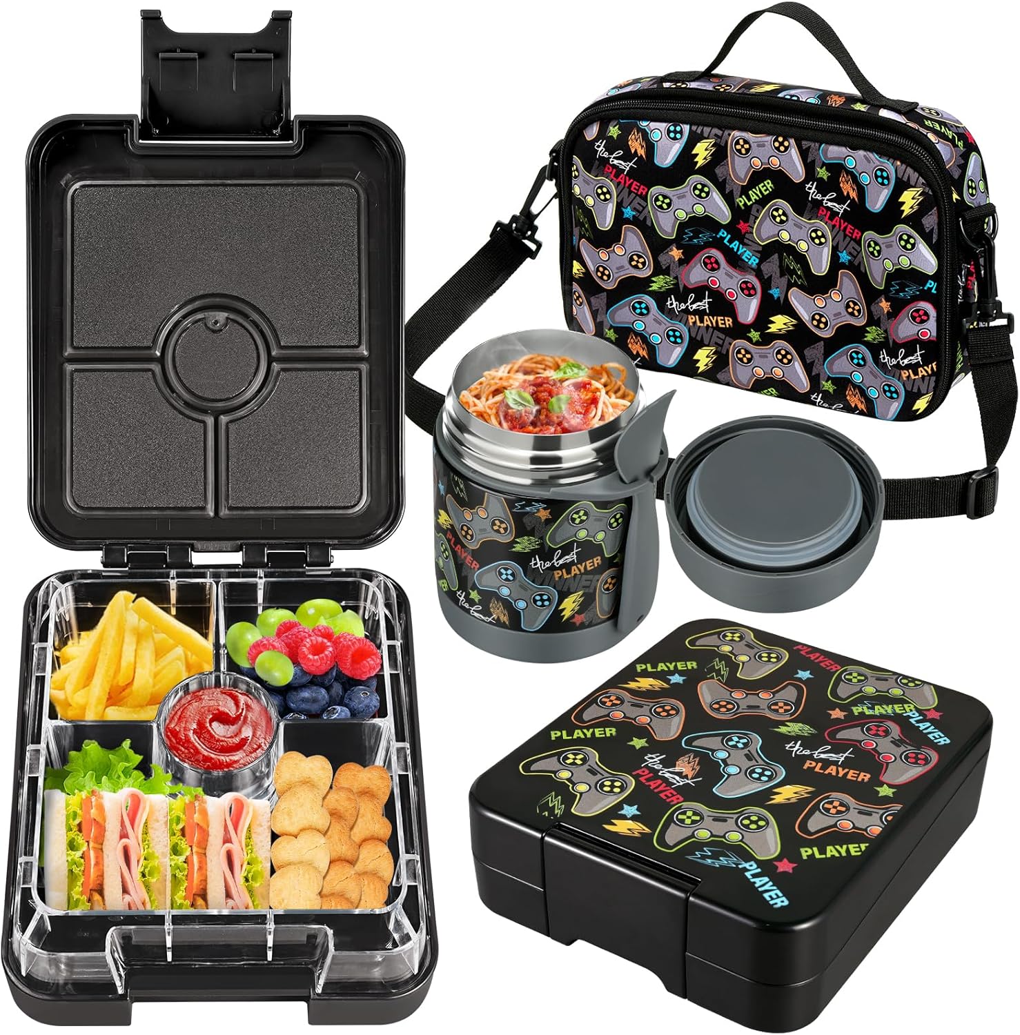 Bento Lunch Box Set for Kids with 10oz Soup Thermo, Leak-Proof Lunch Containers...