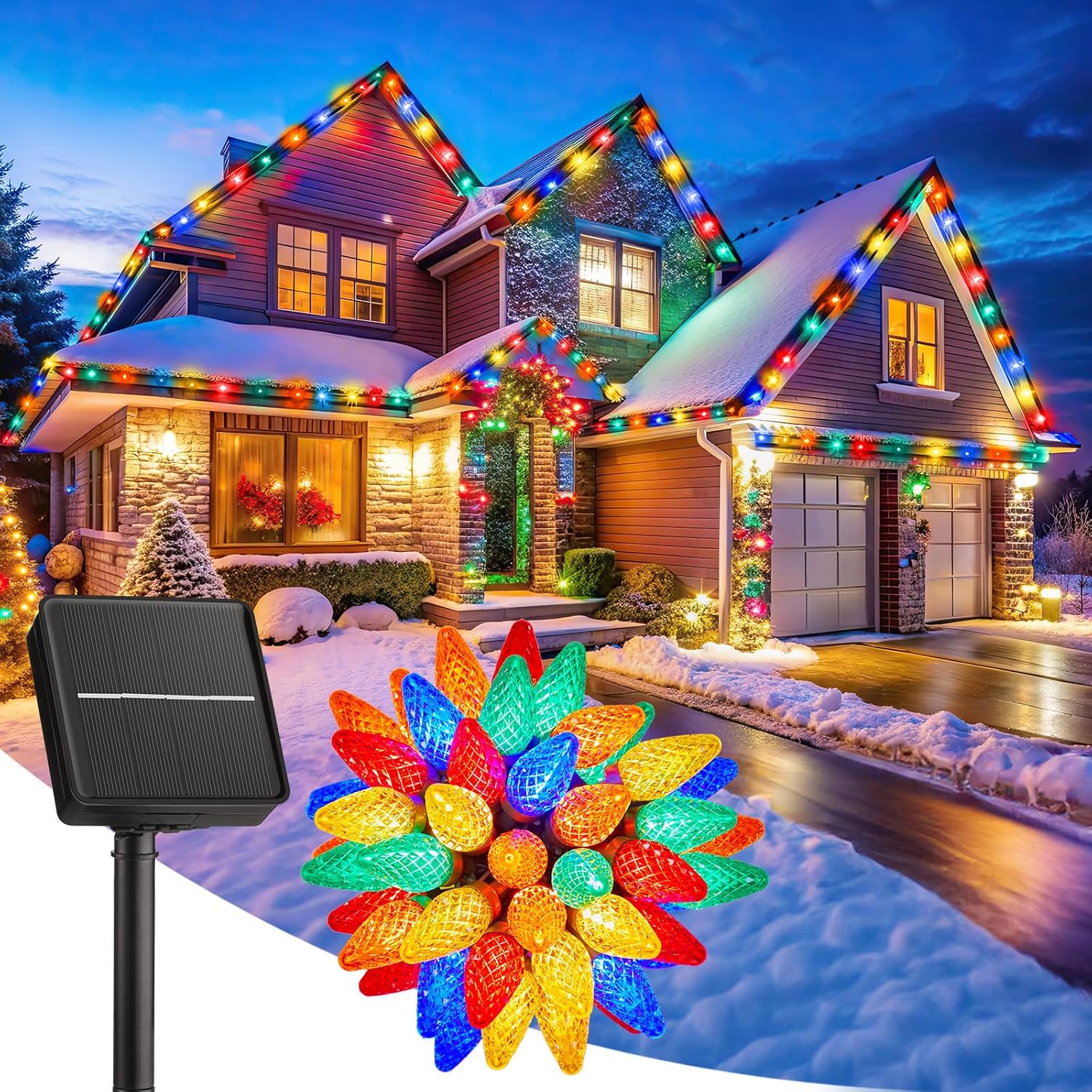 Solar Christmas Lights Outdoor, 50 LED C9 Strawberry String Lights with Timer &...