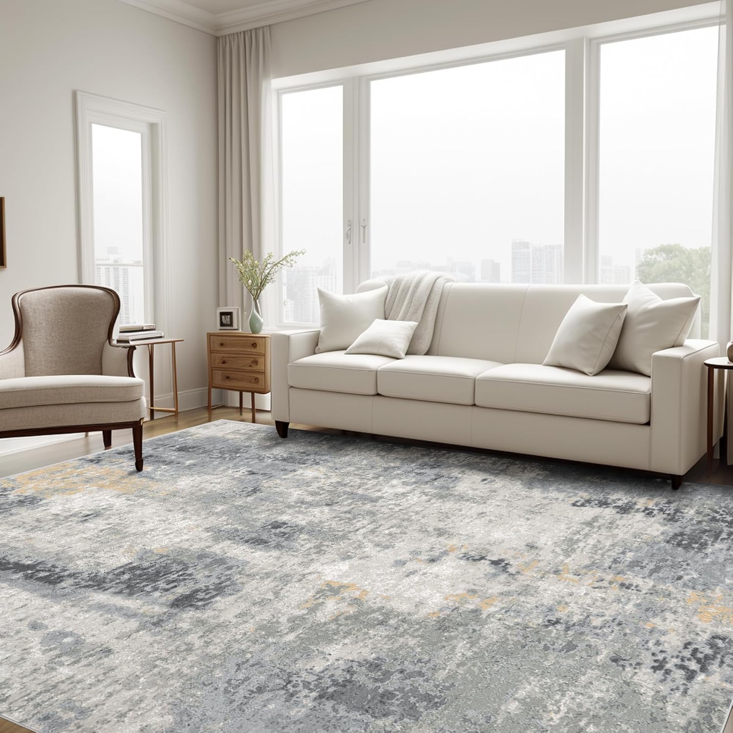 Deerly Large Area Rug for Living Room 9x12, Modern Abstract Area Rug, 9x12 Washa...