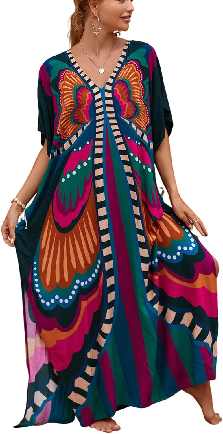 Women's Plus Size Beach Lounge Kaftan Maxi Dress Swimsuit Coverup for Women 791-...