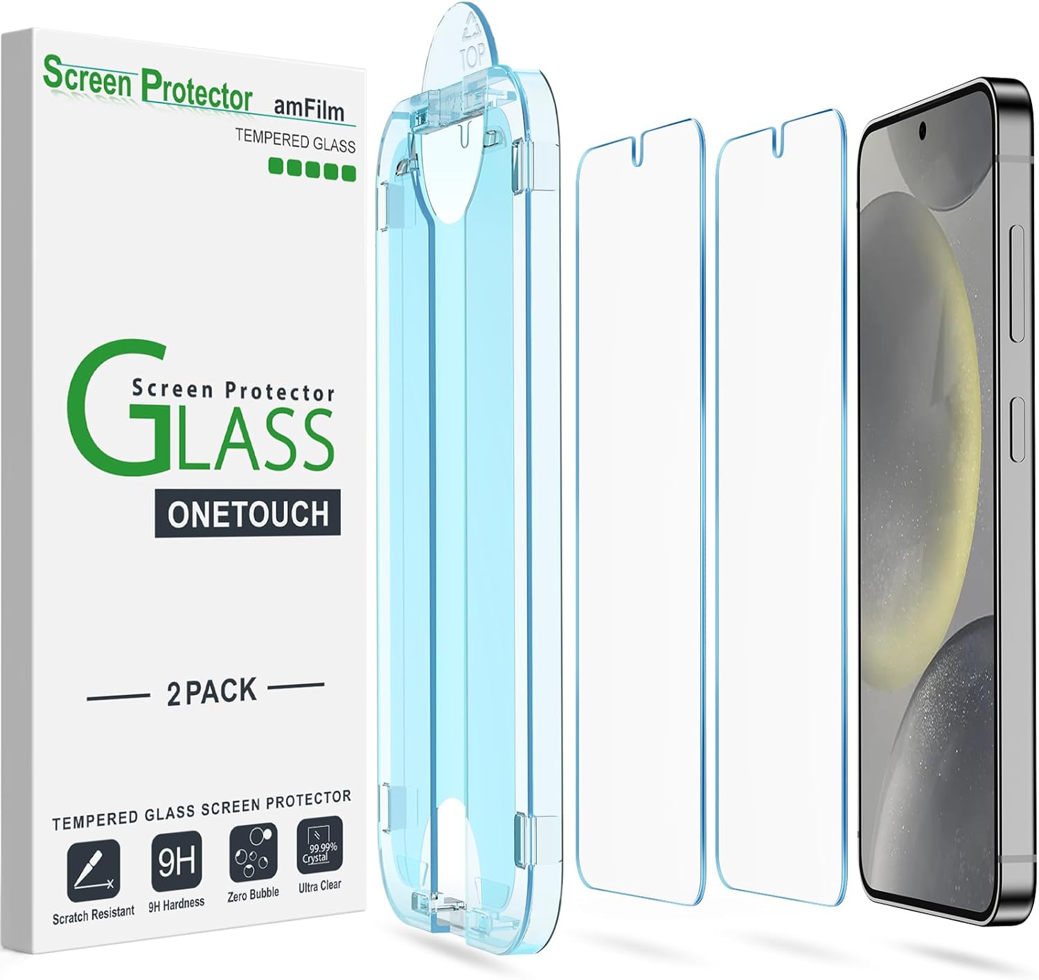 amFilm 2 Pack OneTouch Tempered Glass Screen Protector for Samsung Galaxy S24 5G...