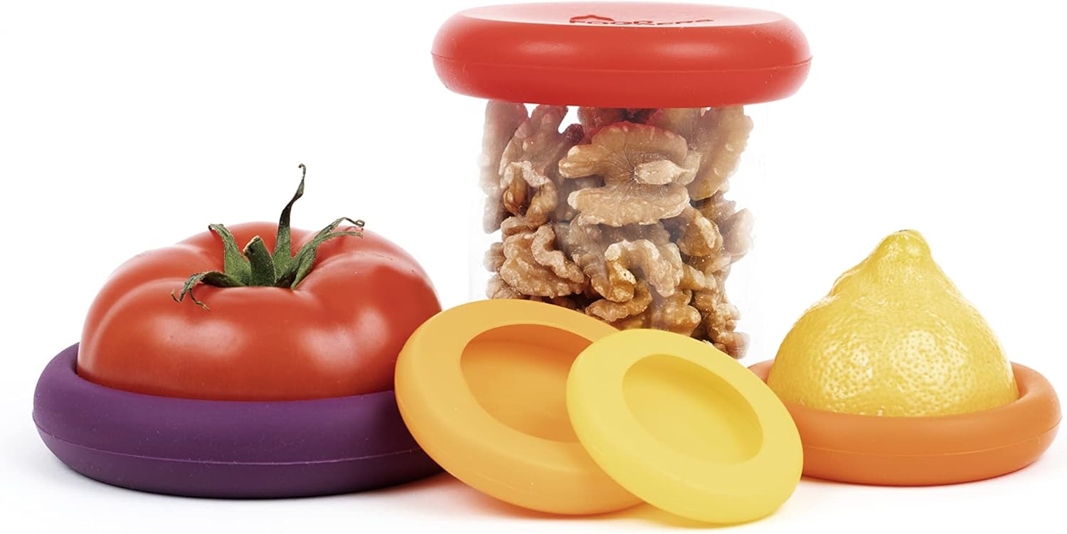 Food Huggers 5pc Reusable Silicone Food Savers | BPA Free & Dishwasher Safe | Fr...