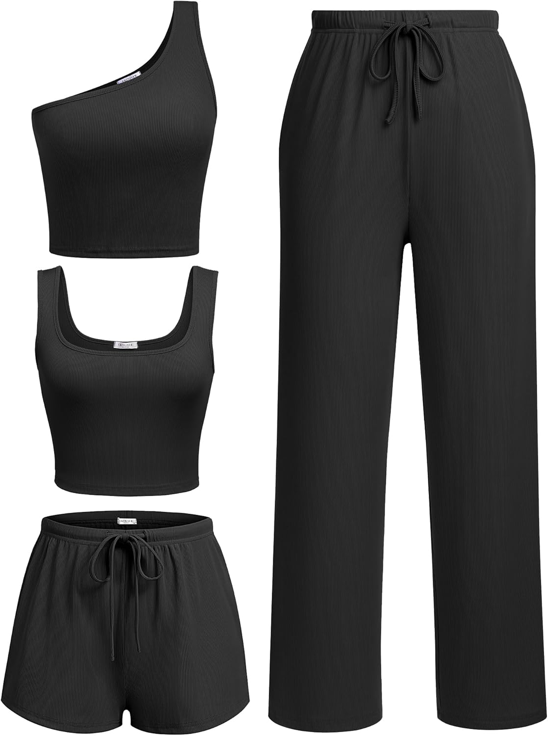 Ekouaer Womens Lounge Sets, Special Womens 4 Piece Lounge Sets Ribbed Knit Crop...