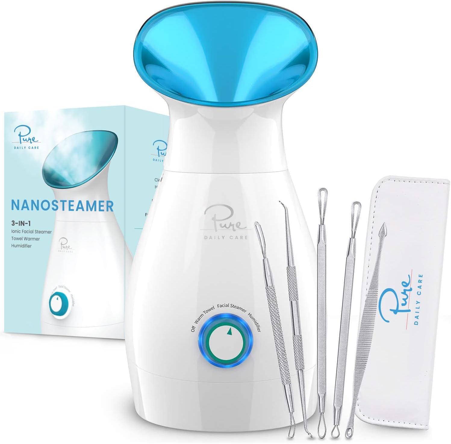 Pure Daily Care NanoSteamer Large 3-in-1 Nano Ionic Facial Steamer with Precise...