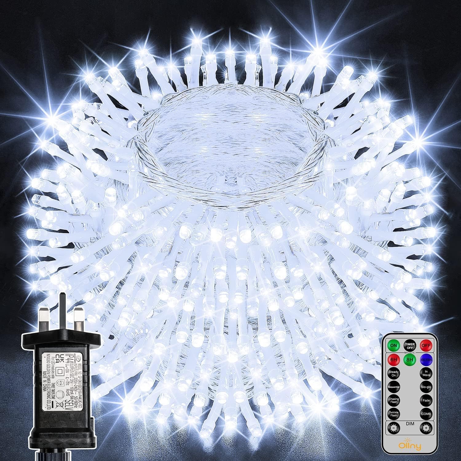 Ollny Christmas Tree Lights, 30m 300 LED Fairy Lights Mains Powered, Outdoor Wat...