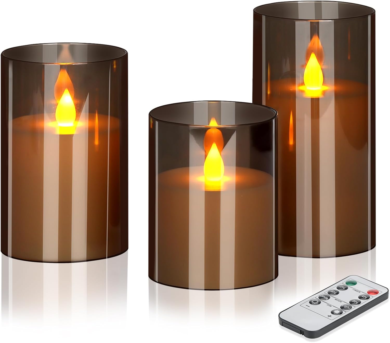 Flameless Candles 4" 5" 6" Set of 3 Acrylic Glass Pillars 3" Diameter Battery Op...