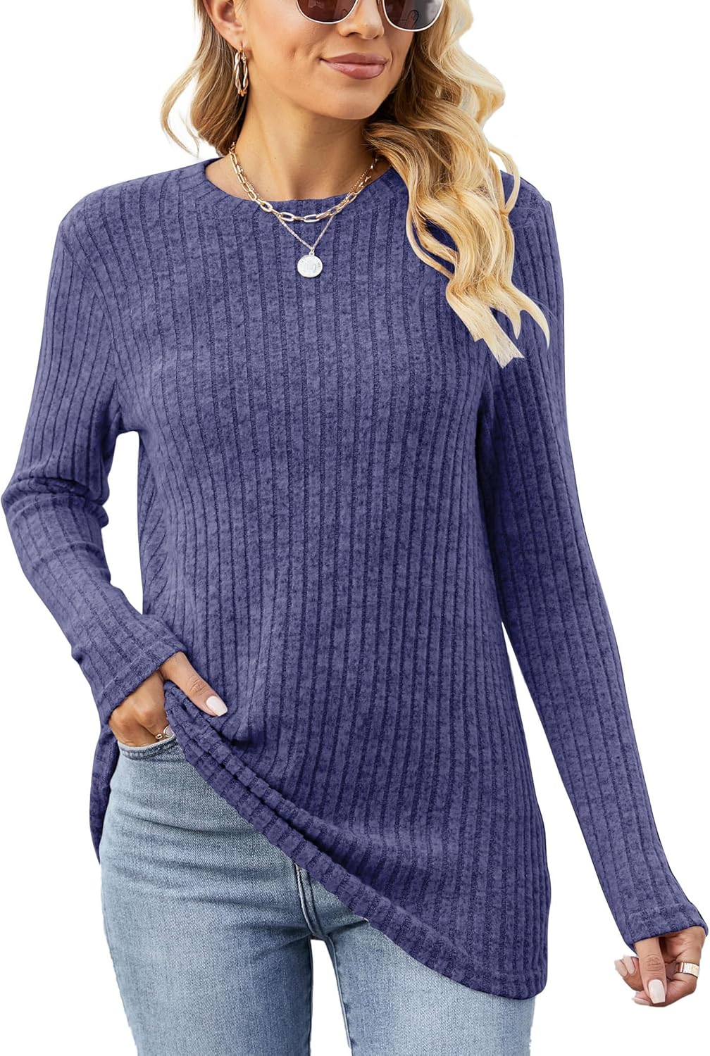 Famulily Women's Tops, Special Long Sleeve Tops, Unique Casual Round Neck Knit J...