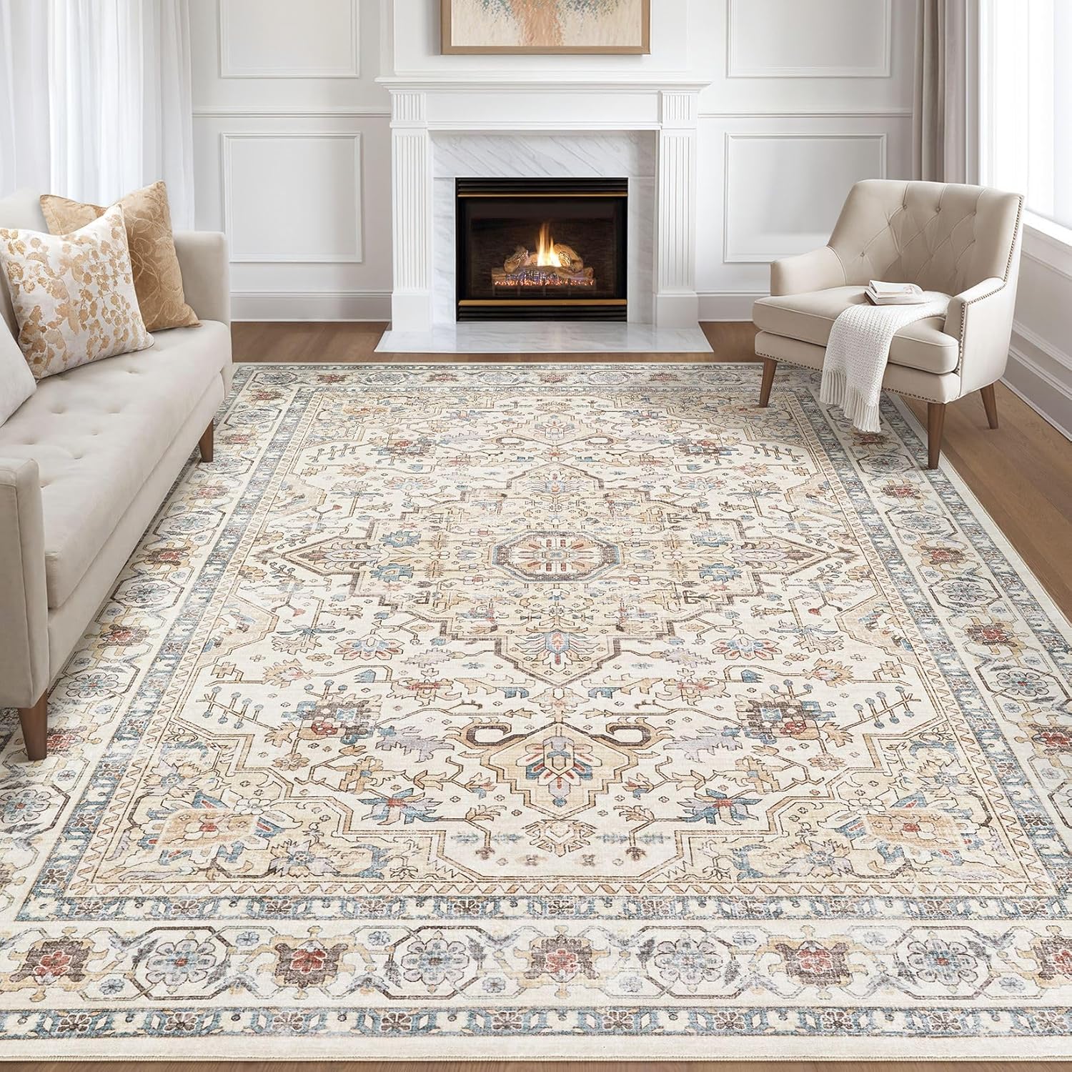 9x12 Area Rug Living Room Rugs: Large Soft Machine Washable Boho Vintage Stain R...