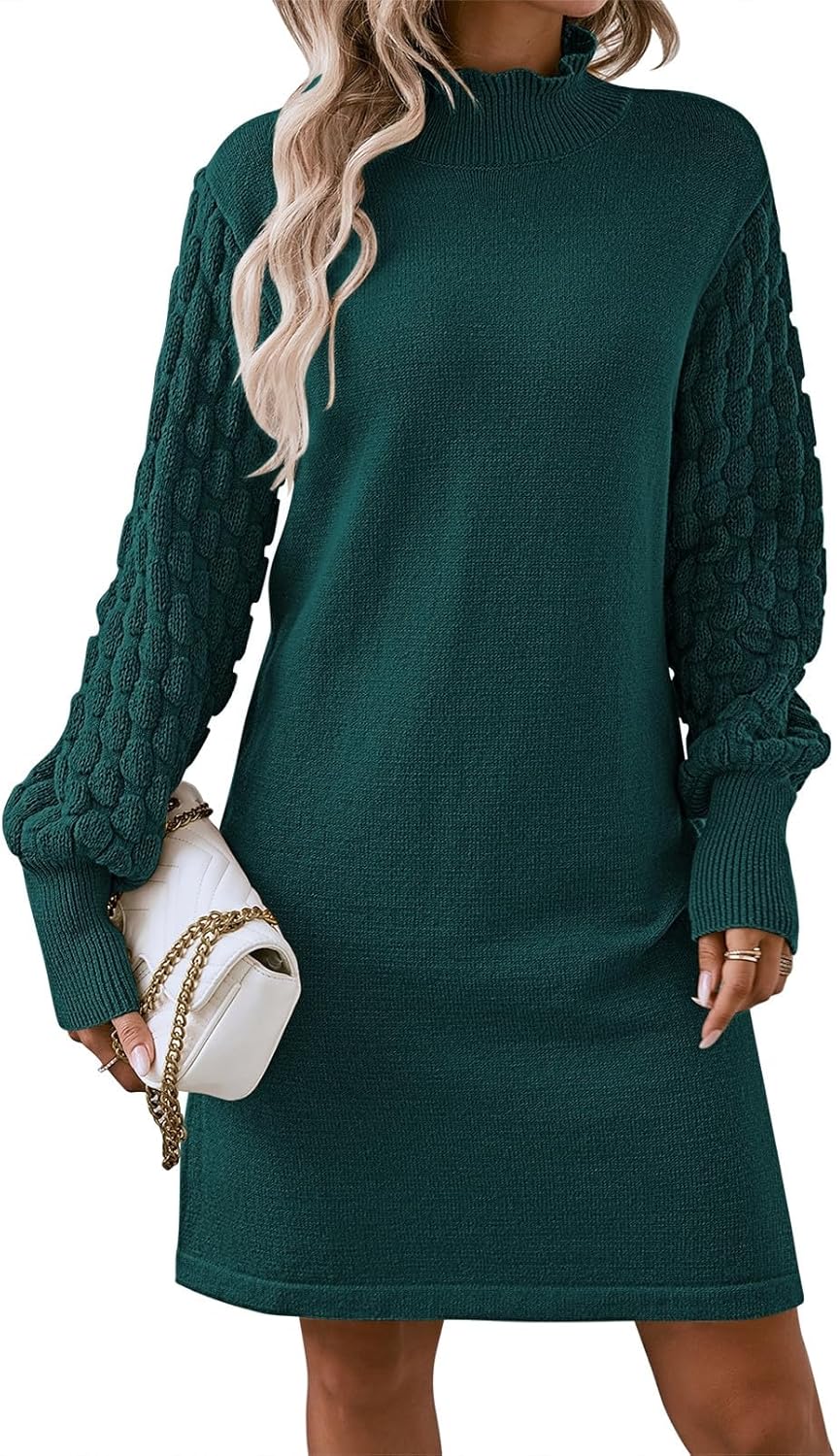 Sovoyontee Women's 2024 Fall Long Sleeve Mock Neck Sweater Dress Casual Loose Ri...