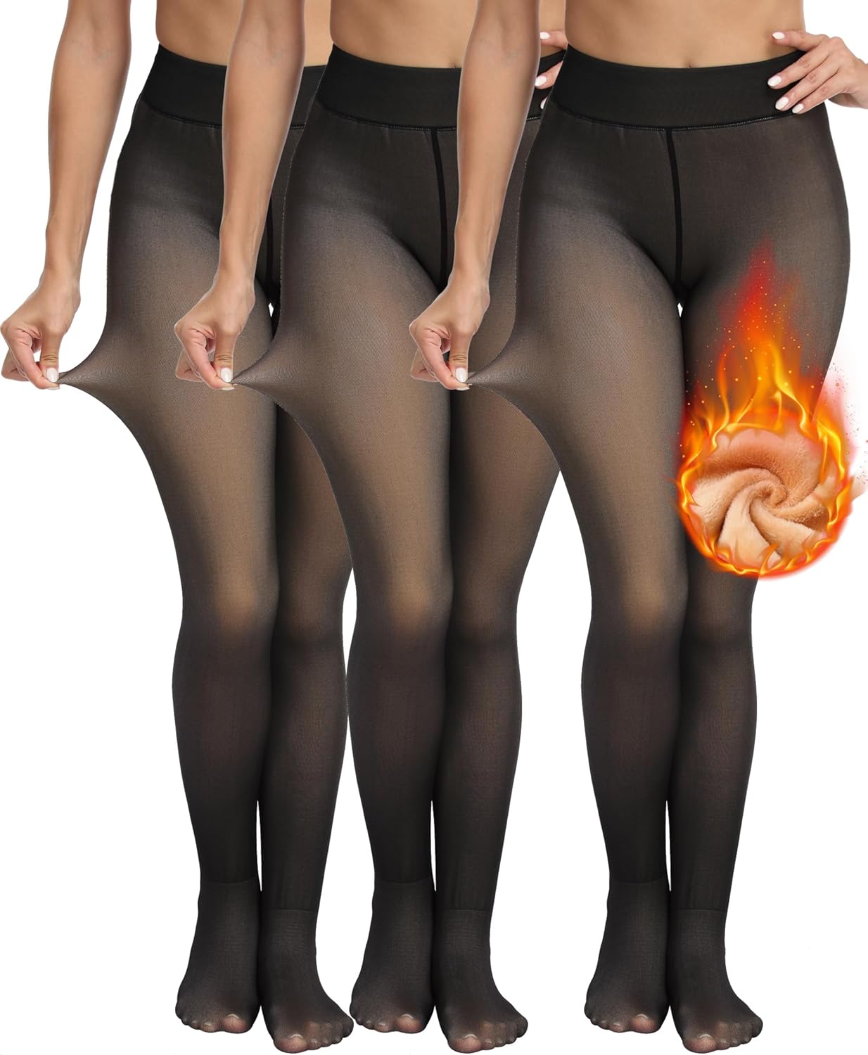 CHRLEISURE Women's Fleece Lined Tights, Special Warm Pantyhose with Fake Sheer L...