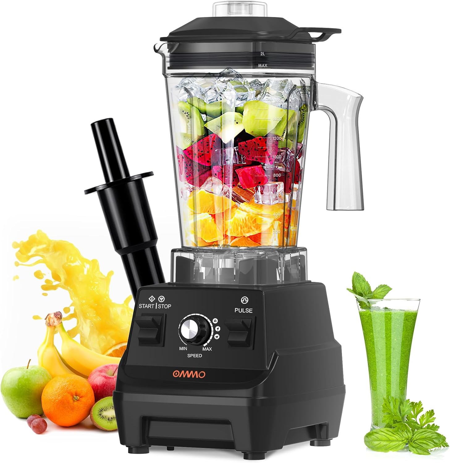OMMO Blender 1800W, Professional High Speed Countertop Blender with Durable Stai...