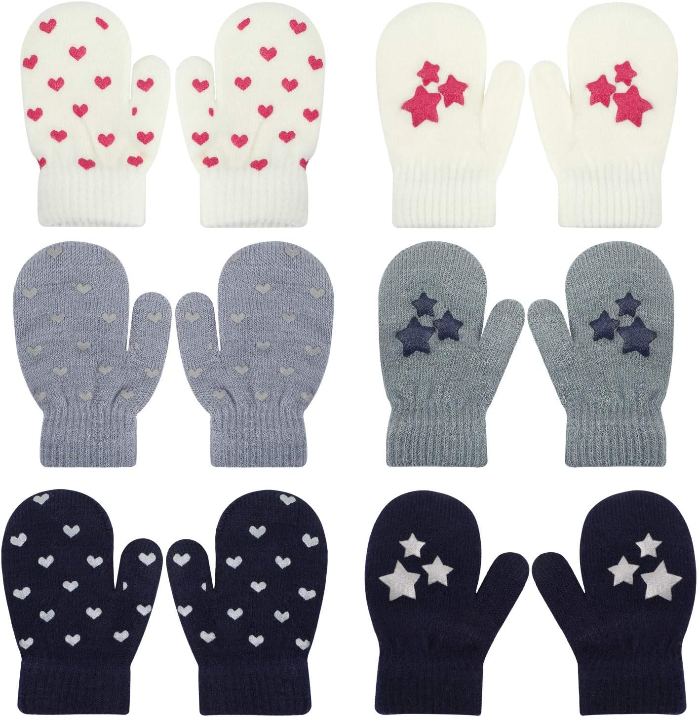 QKURT 6pcs Toddler Magic Stretch Mittens, Special Knit Mitten for Kids, Innovati...