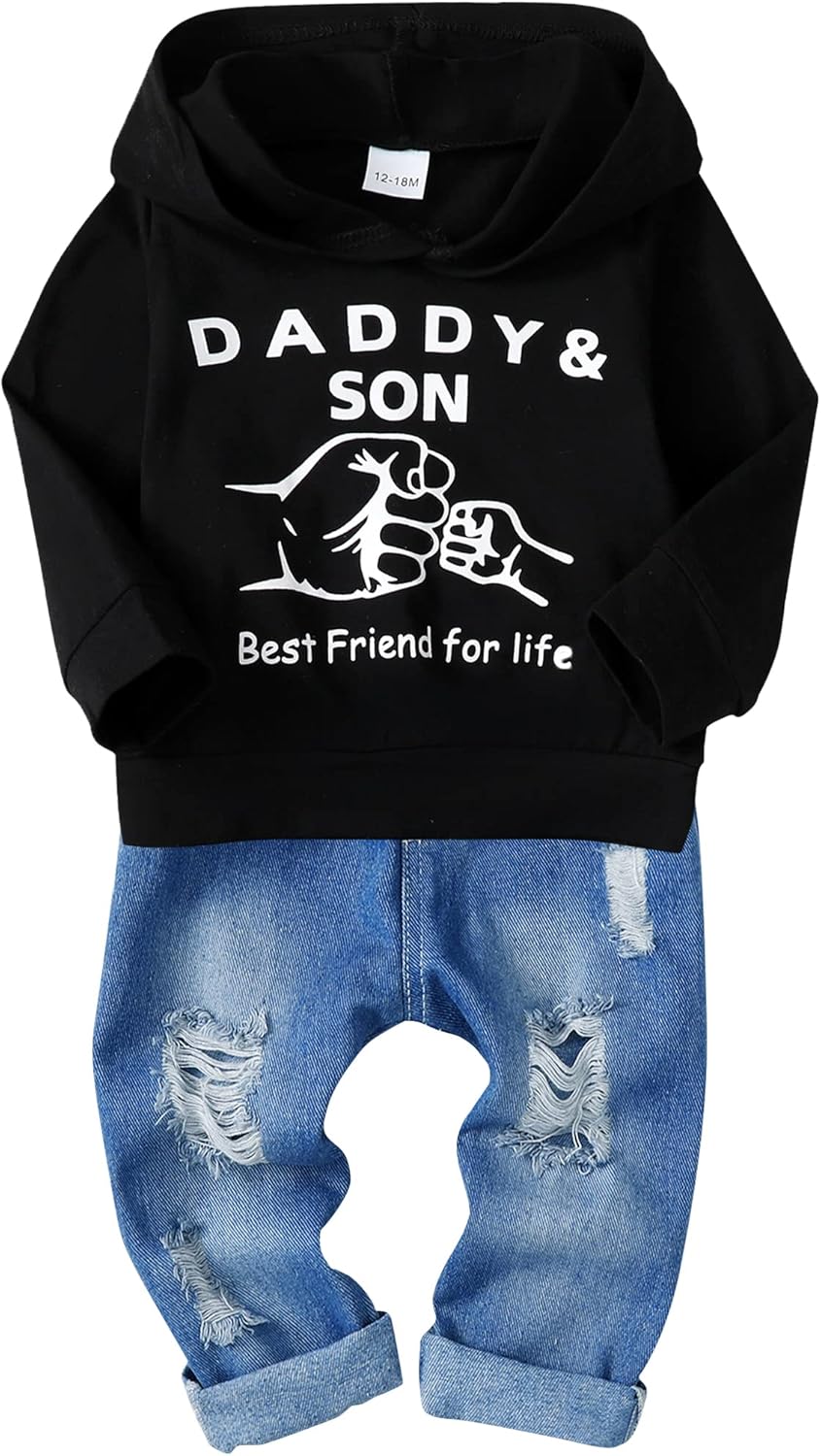 WESIDOM Baby Boy Clothes, Long Sleeve Printing Hoodie With Jeans Pants Outfits S...