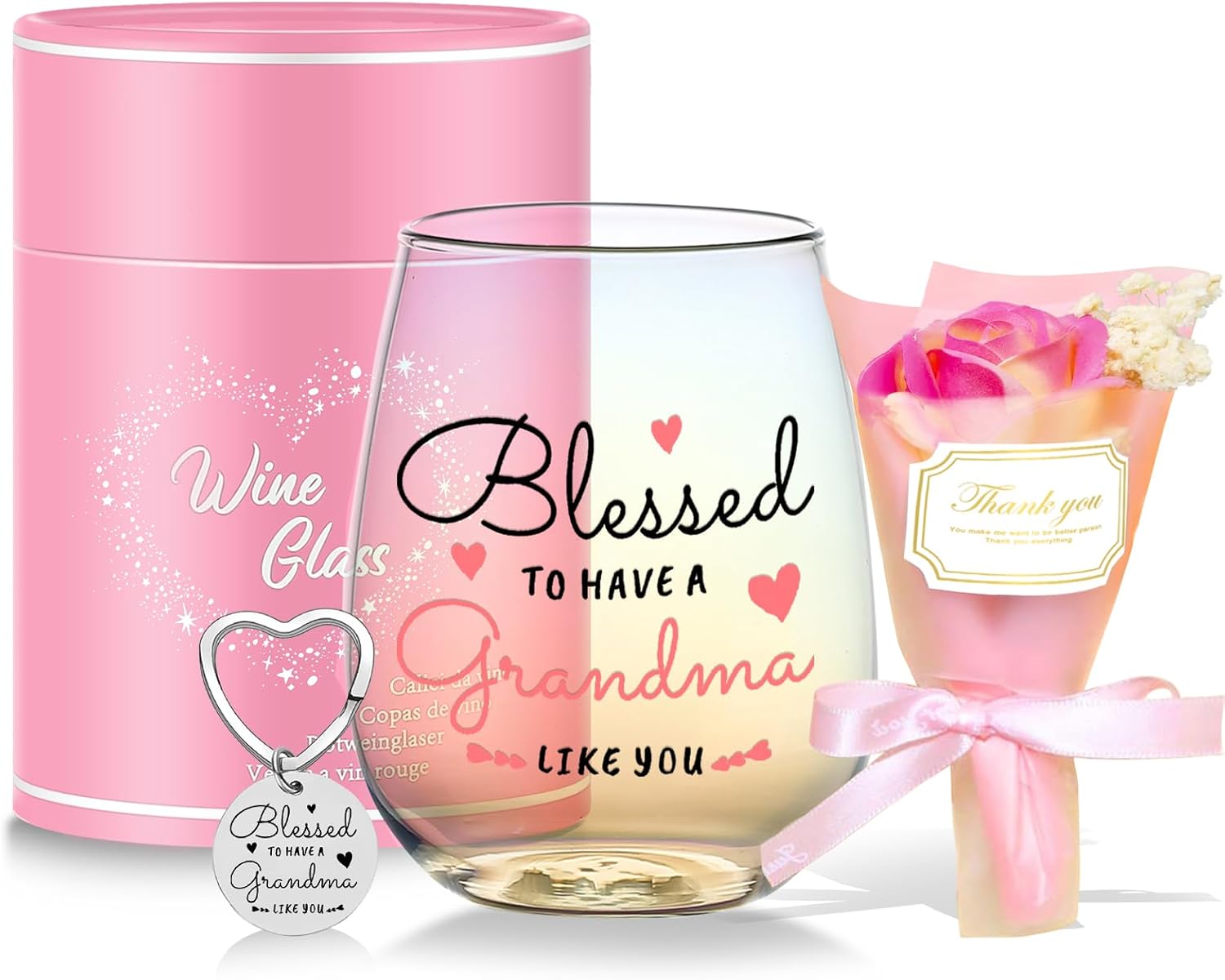 Yalucky Best Grandma Gifts Iridescent Stemless Wine Glass Nanny Gifts Granny Ret...