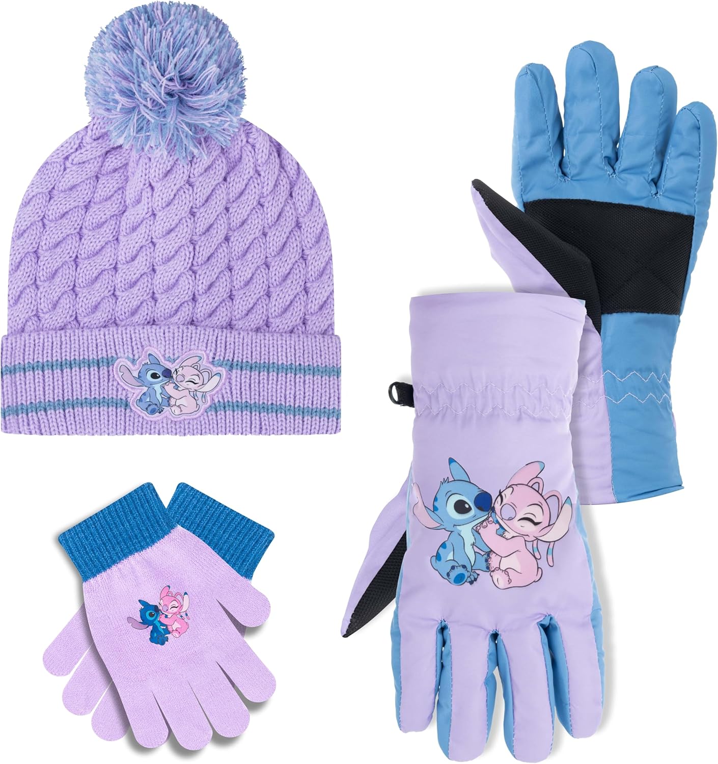 Disney Lilo and Stitch Kids Beanie Hat and Glove Set for Girls – Blue Stitch Hat...