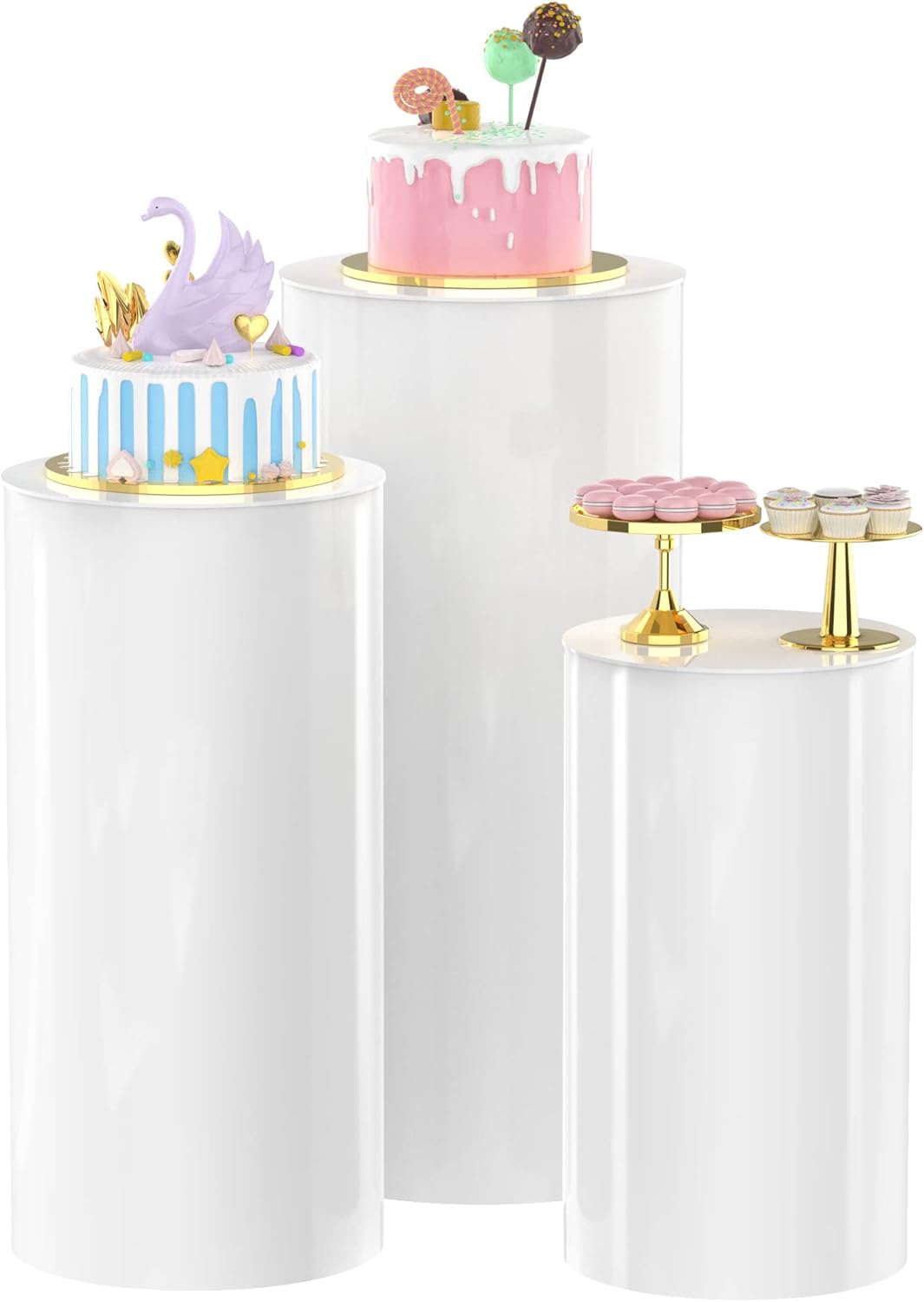 Putros Cylinder Pedestal Stands 3Pcs White Round Cylinder Pedestal Display Plint...