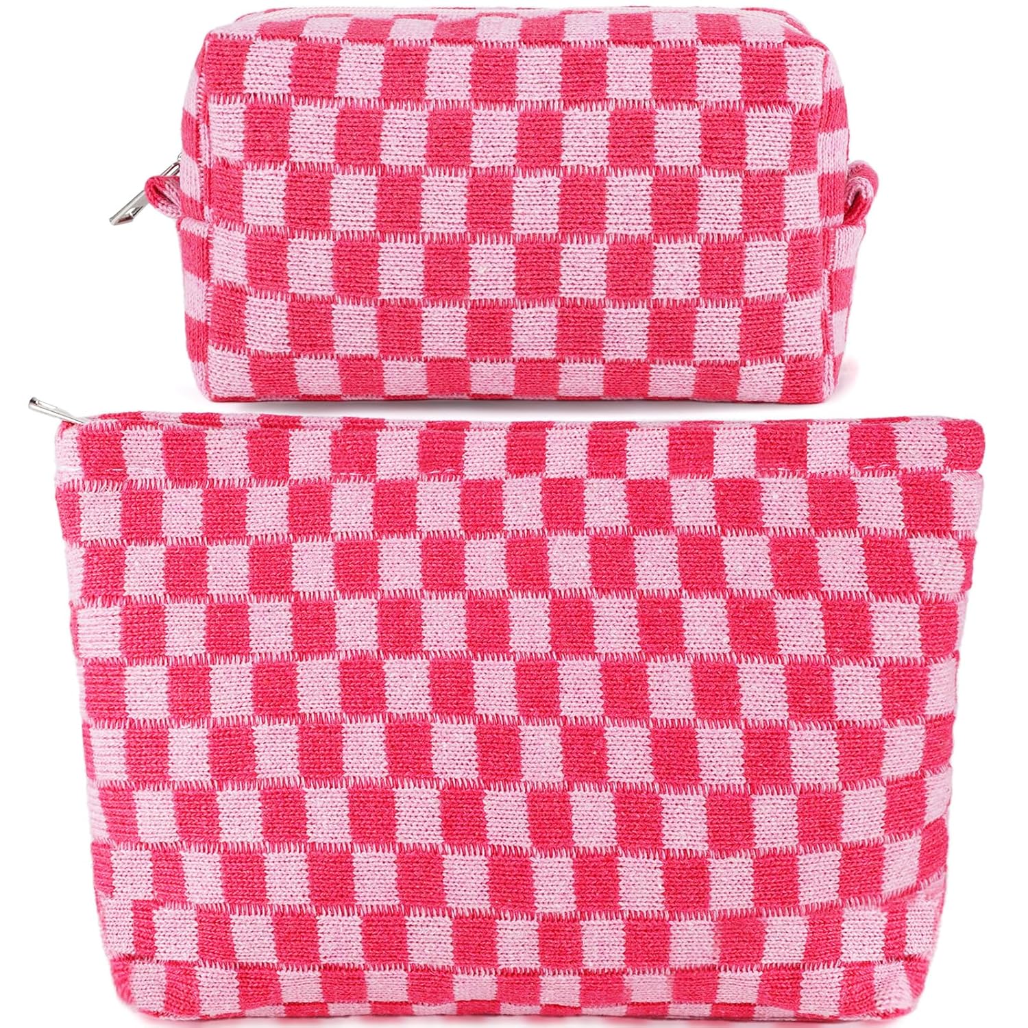 ZLFSRQ 2Pcs Checkered Makeup Bag for Women Large Cosmetic Bag Set Travel Toiletr...
