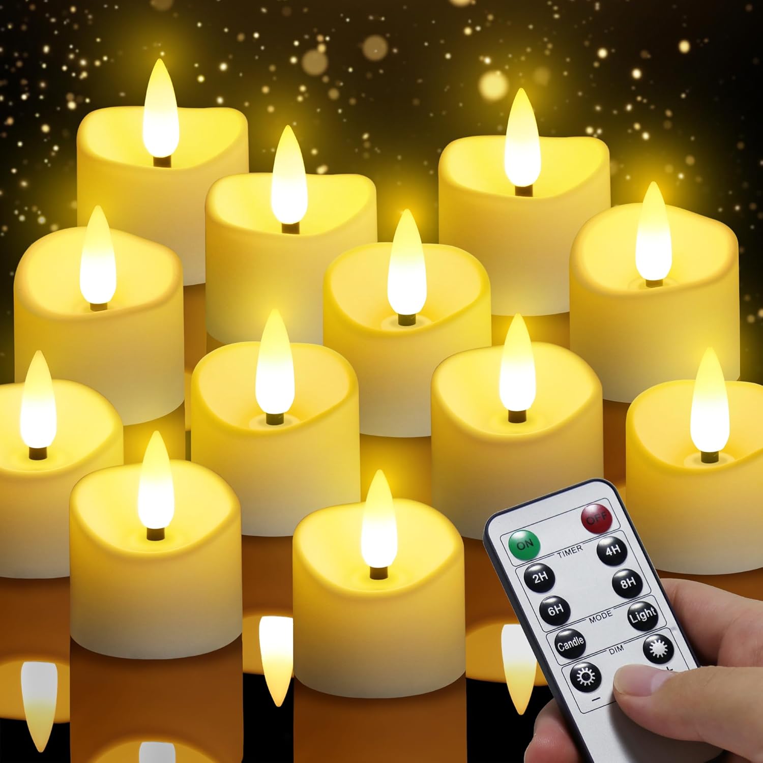 LED Tea Lights 12 Pack with Remote and Timer, Battery Operated Flameless Tea Lig...