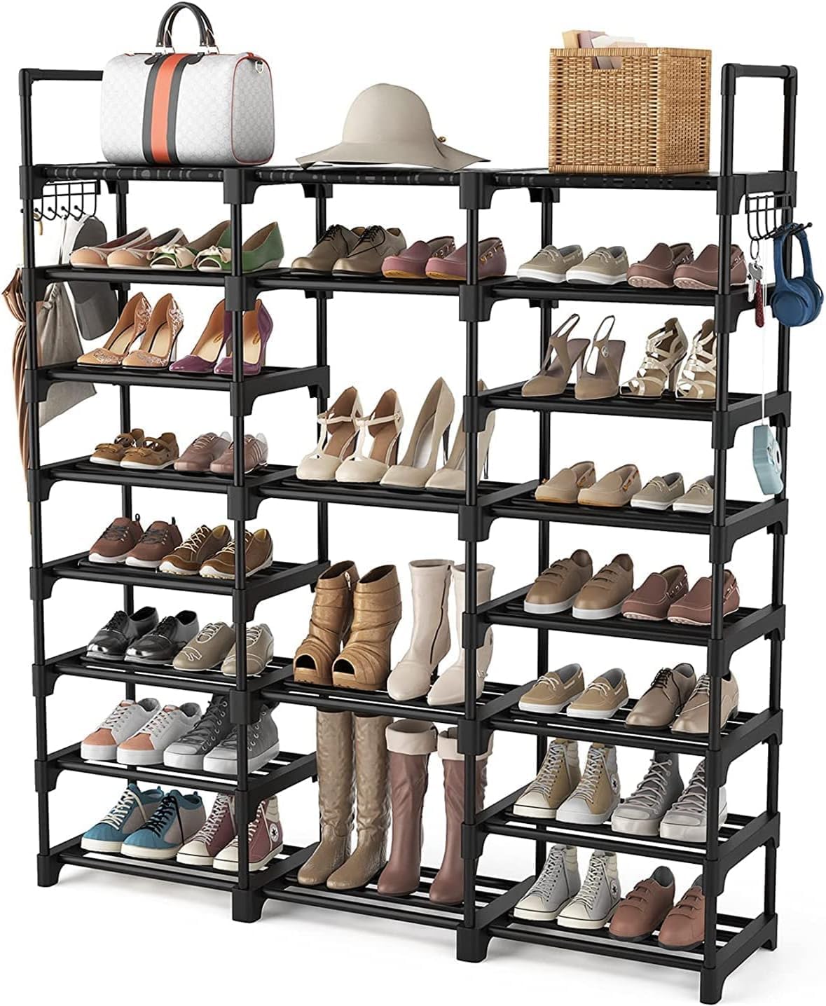 SPUSEN Shoe Rack, 8 Tier Shoe Storage Organizer with Hooks,Fit 42-50 Pairs Shoes...