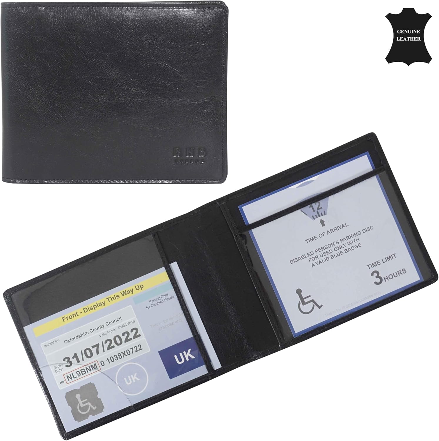 RHB Genuine Leather, Special Disabled Blue Badge Holder with Timer Wallet, Innov...