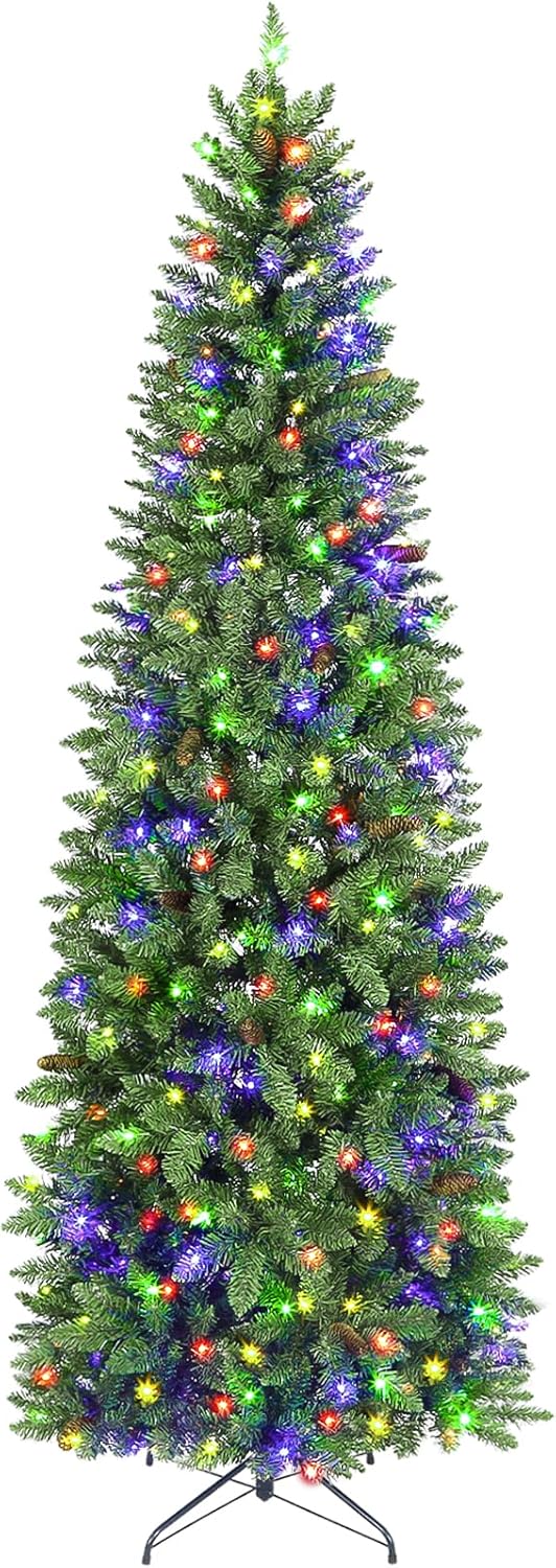 Hykolity 9 ft Prelit Pencil Slim Christmas Tree with 350 Color Changing LED Ligh...