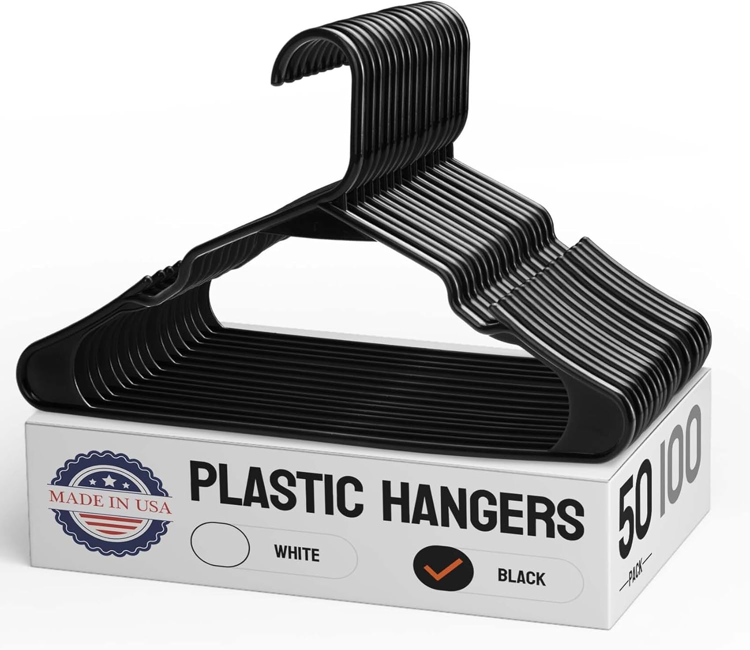 50 Pack Black Plastic Hangers, Special Lightweight Plastic Hanger as Closet Hang...